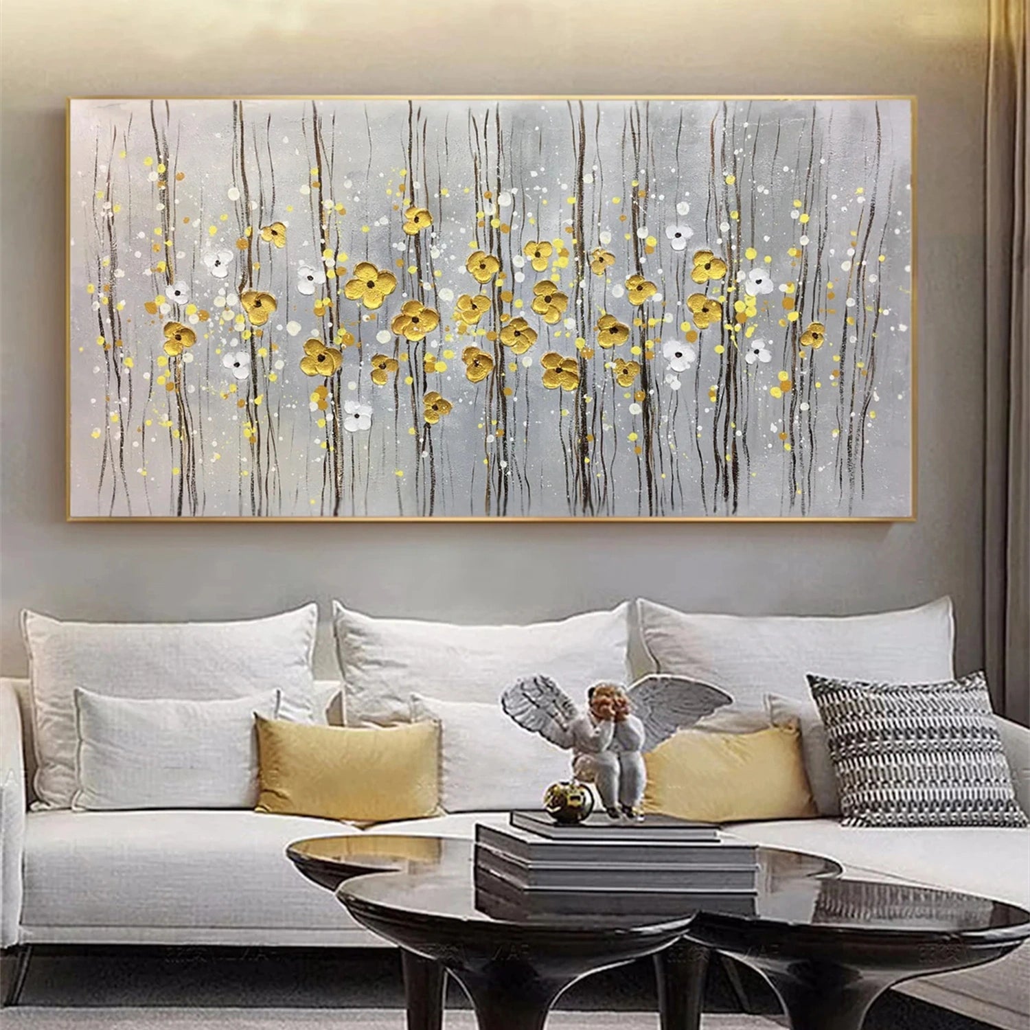 FT 111 Floral and Tree Landscape Oil Painting - Handmade Canvas Art for Home Decor, Living Room Wall, Office & Gift