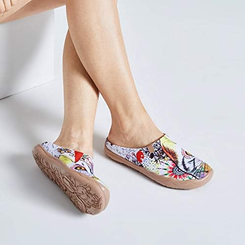 UIN Women's Slip On Mules - Comfortable Flat Lightweight Clogs with Wide Toe & Artistic Painting - Malaga Series - Perfect for Travel, Casual Wear & Home Comfort