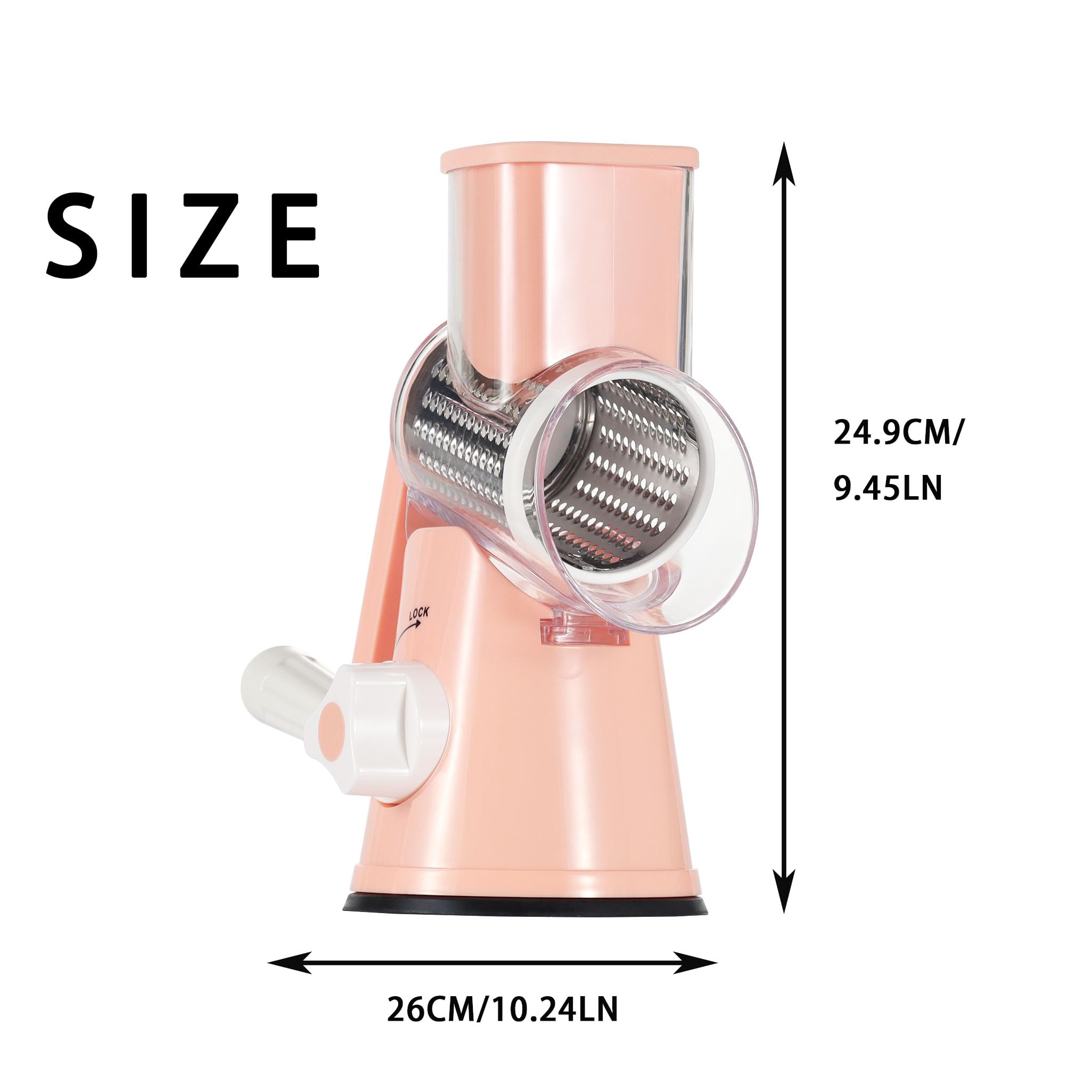 Premium Rotary Cheese Grater with Ergonomic Handle - 3-in-1 Manual Vegetable Slicer for Cheese, Nuts, Potatoes & Carrots - Stainless Steel Kitchen Mandoline Slicer for Hashbrowns, Garlic & Food Prep (Pink) | Perfect for Meal Prep, Salad Making & Quick Cooking