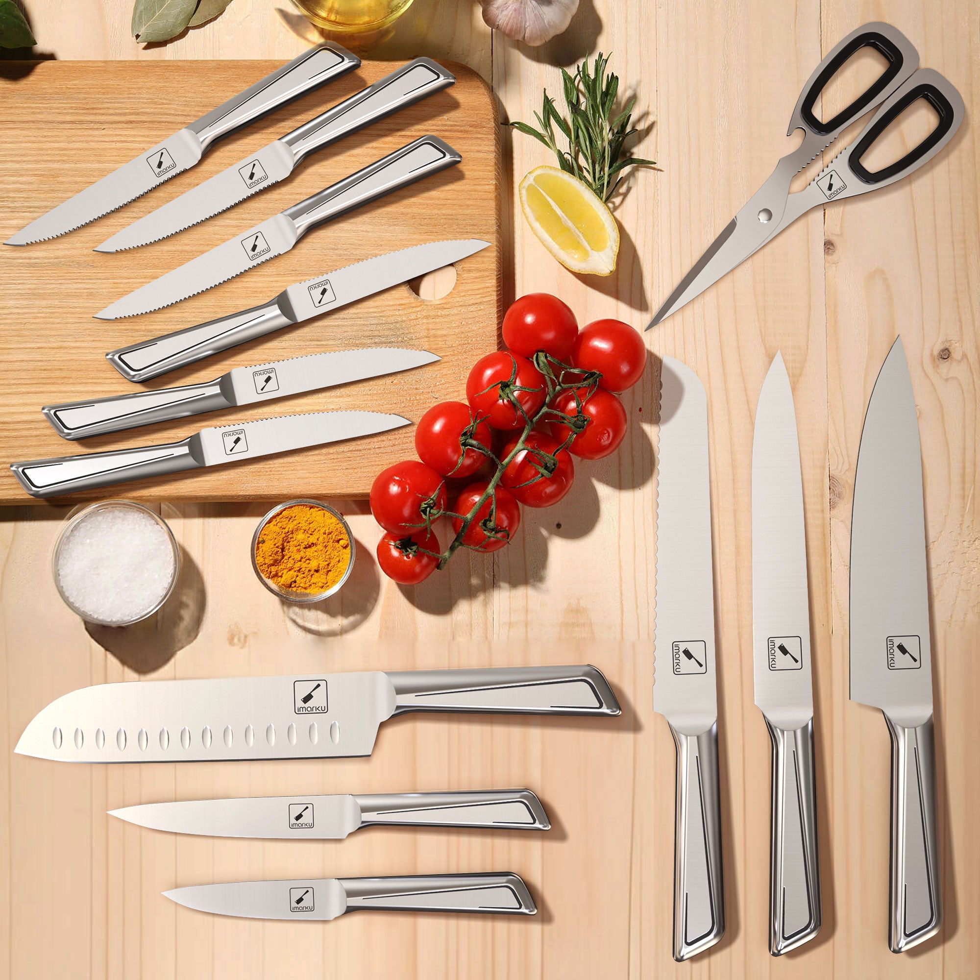 Premium Japanese Stainless Steel Chef Knife Set - 8-Piece Dishwasher Safe Kitchen Knives with Wooden Block - Perfect for Home Cooking, Professional Chefs & Gourmet Food Preparation