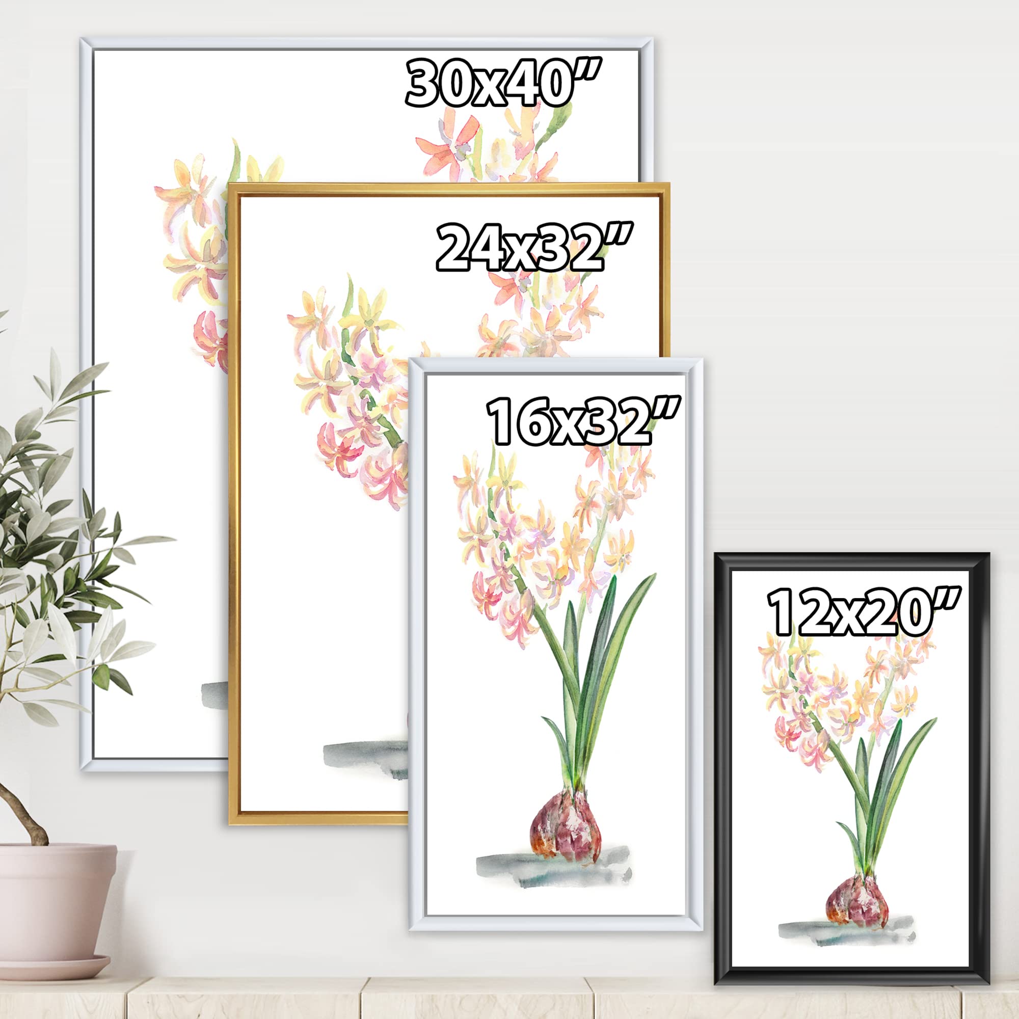 Blossoming Hyacinth Spring Floral Canvas Wall Art Print - Traditional Framed Home Decor for Living Room, Bedroom & Office