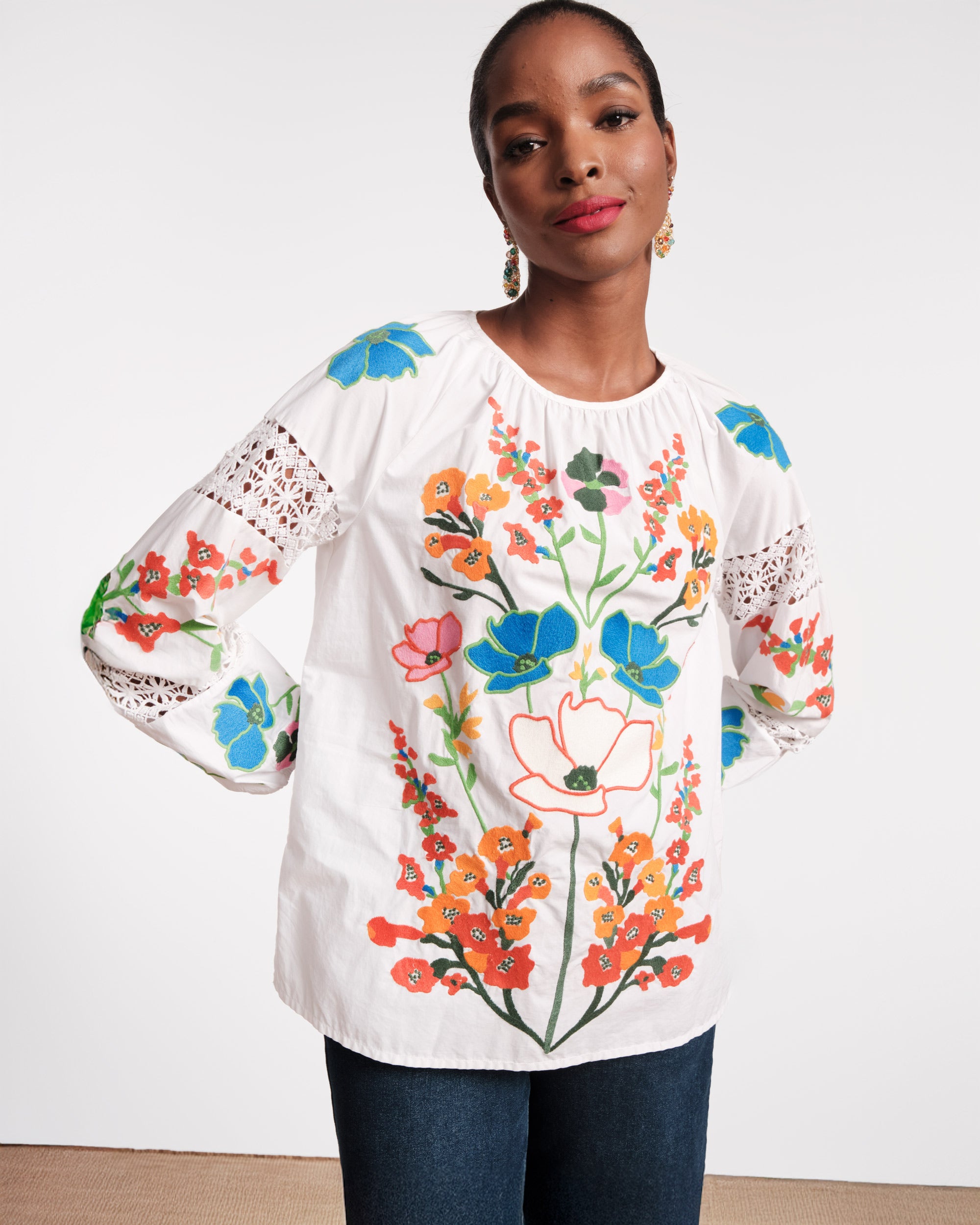 Saskia Top Floral Print Women's Blouse - Elegant Botanical Bash Design for Casual Wear & Summer Outfits