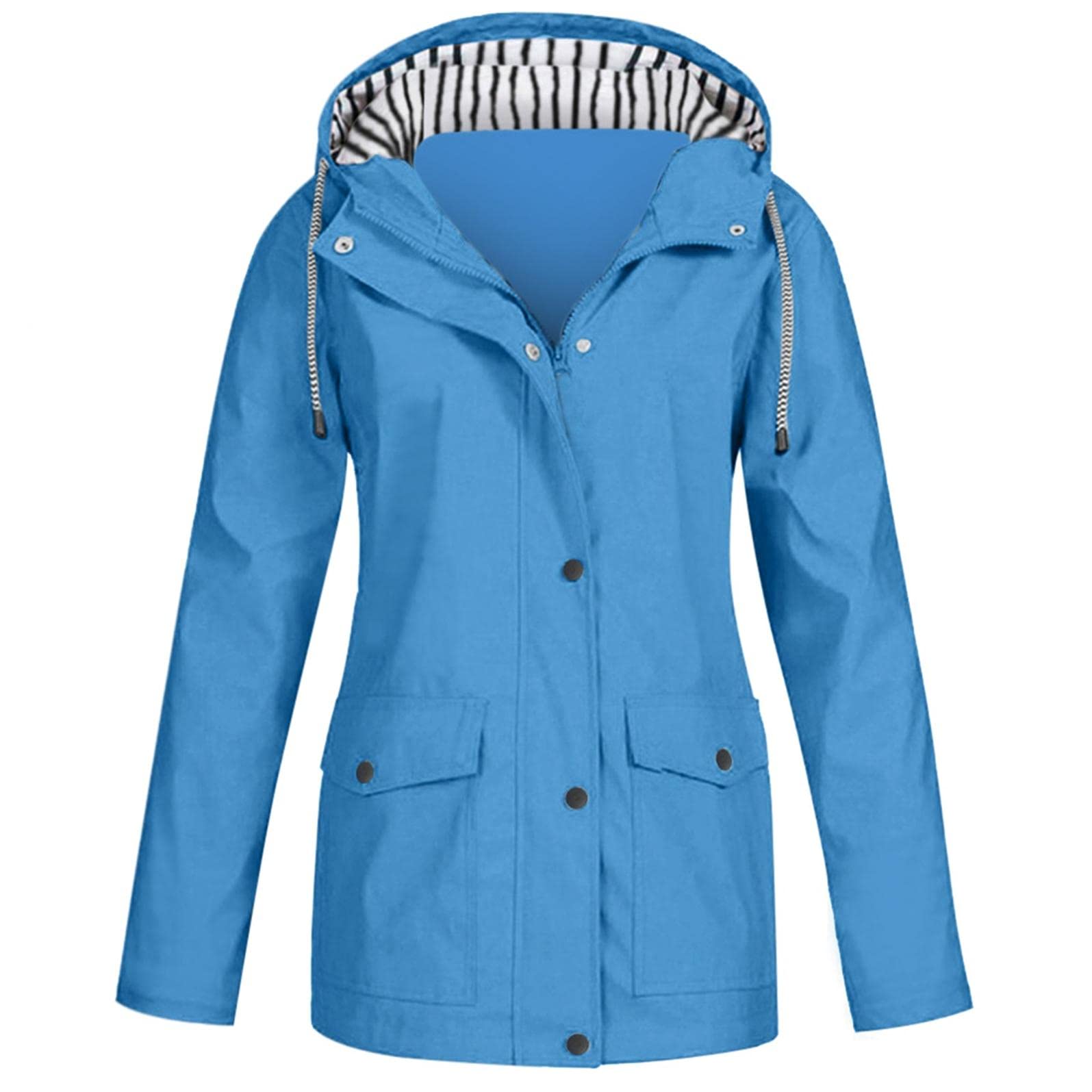 Lightweight Waterproof Women's Rain Jacket - Windproof Hooded Trench Coat with Pockets for Outdoor Activities | Plus Size Raincoat for Hiking, Commuting & Travel