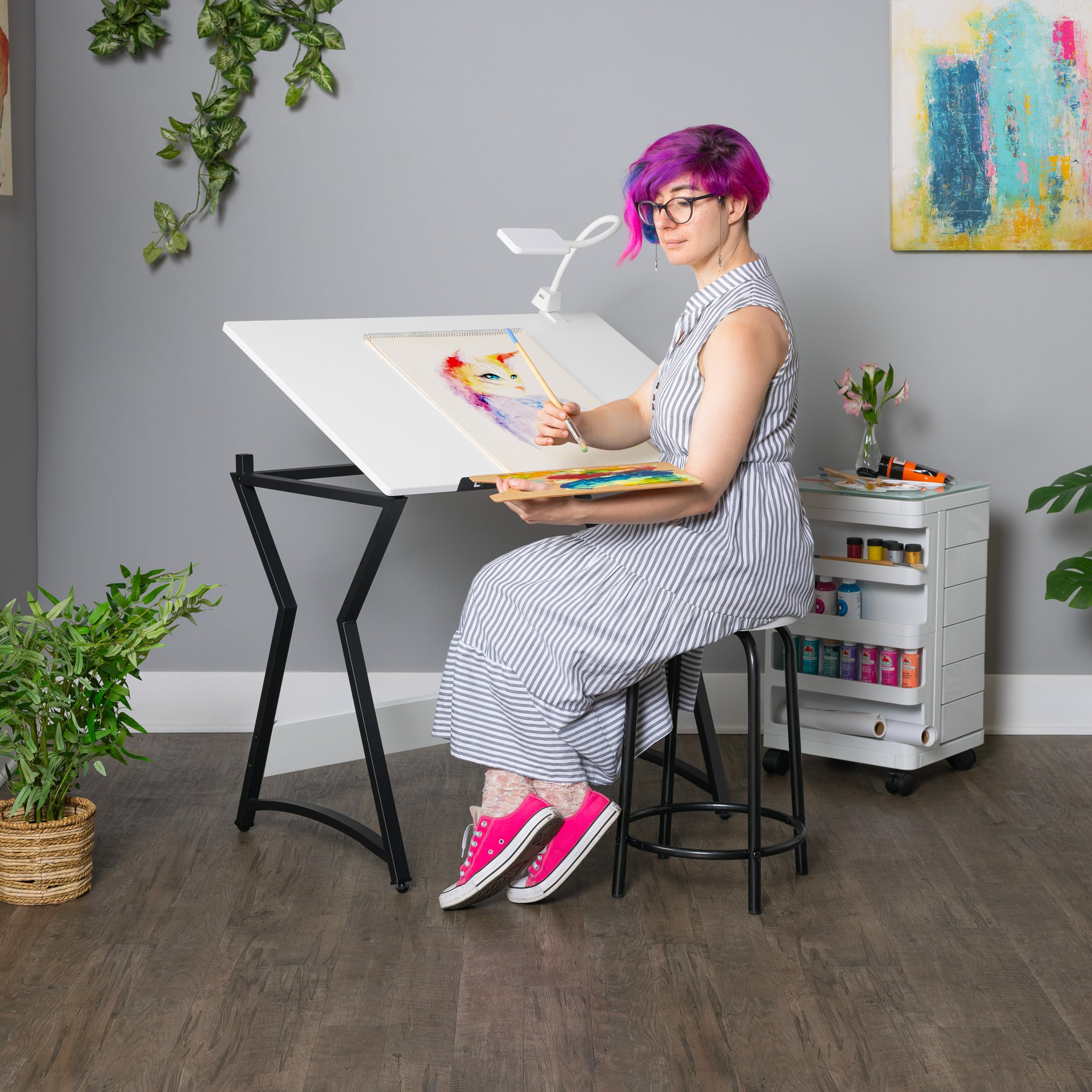 SD STUDIO DESIGNS Adjustable Angle Craft Table with Stool - Ergonomic Drafting & Art Desk for Drawing, Painting, Sewing - Perfect for Artists, Designers & Hobbyists