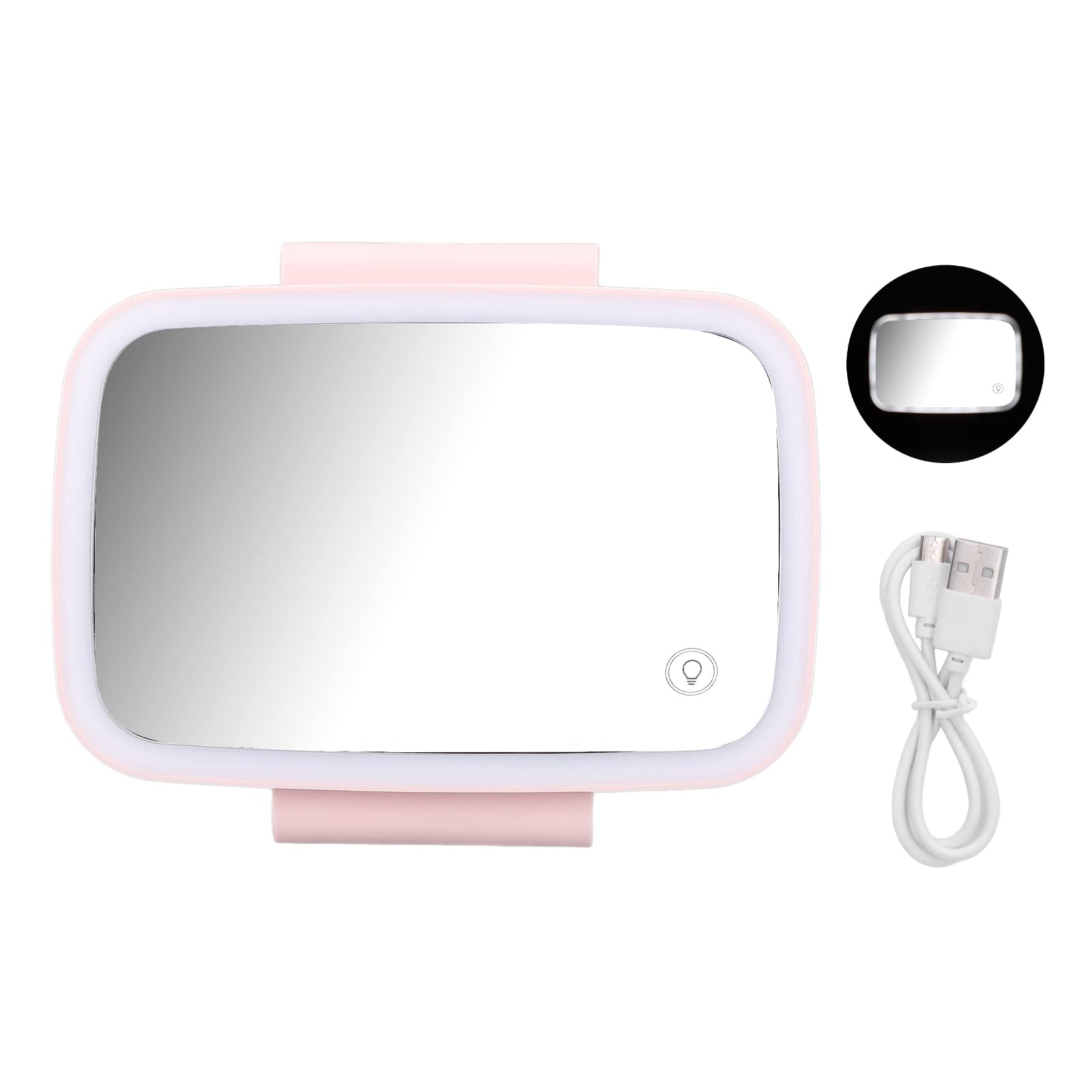 Akozon Car Sun Visor Makeup Mirror with LED Lights - Touch Screen, Plug & Play, ABS Sun Shield Mirror with Retractable Clip (Pink) - Perfect for On-the-Go Makeup Touch Ups and Driving Safety
