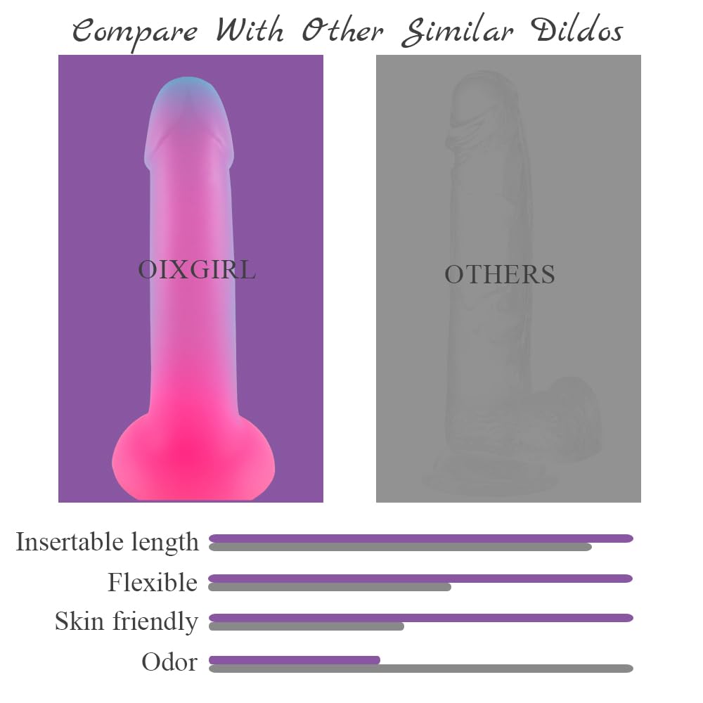 7 Inch Realistic Silicone Dildo - Glow in The Dark Adult Sex Toy for G-Spot & Prostate Stimulation, Flexible Lifelike Penis with Strong Suction Cup for Strap-On Harness - Perfect for Couples Play, Solo Pleasure & BDSM Scenes