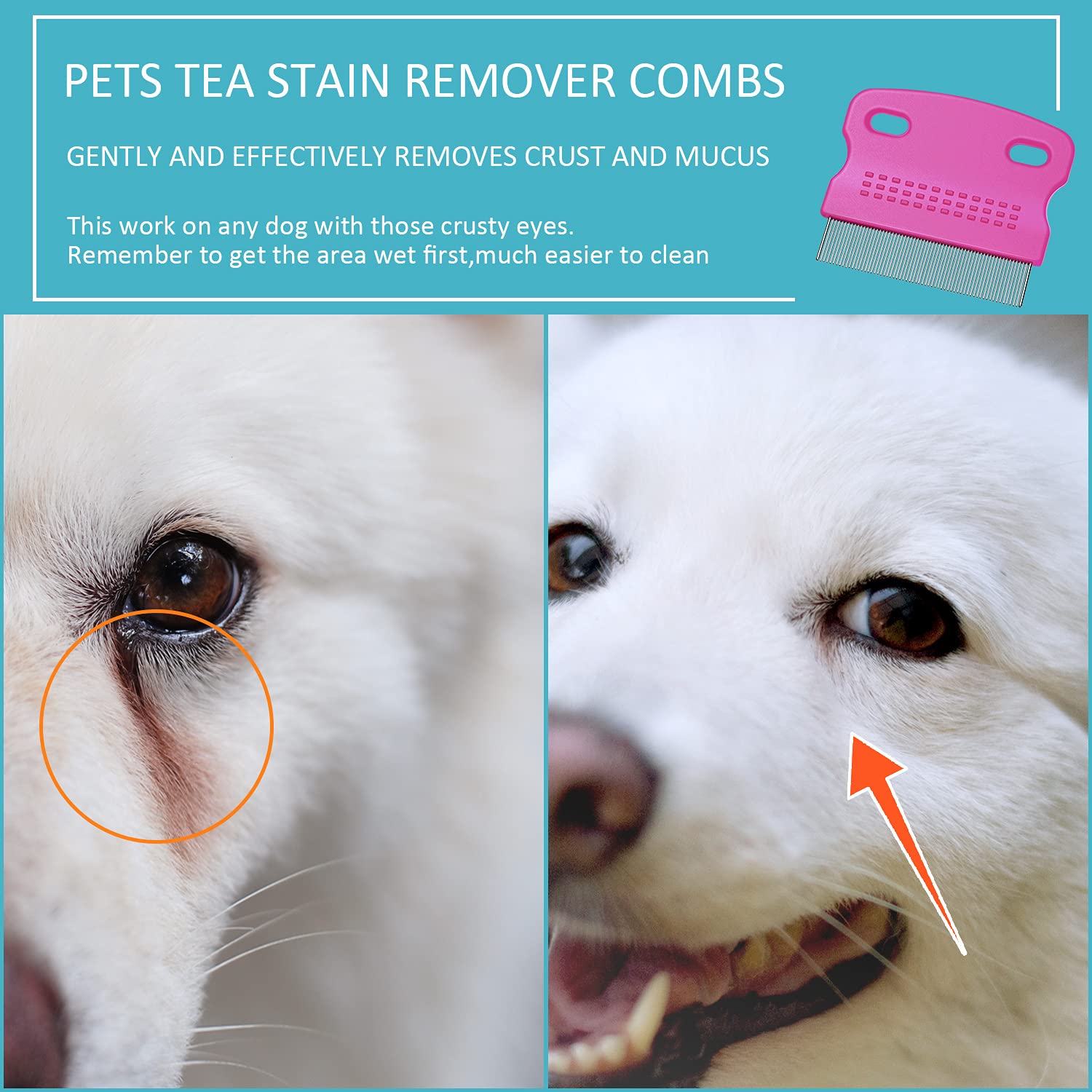 6-Piece Pet Lice Comb Set for Dogs & Cats - Flea Comb, Tear Stain Remover, Dandruff & Nit Comb (6 Colors) - Perfect for Grooming, Flea Removal & Stain Cleaning at Home
