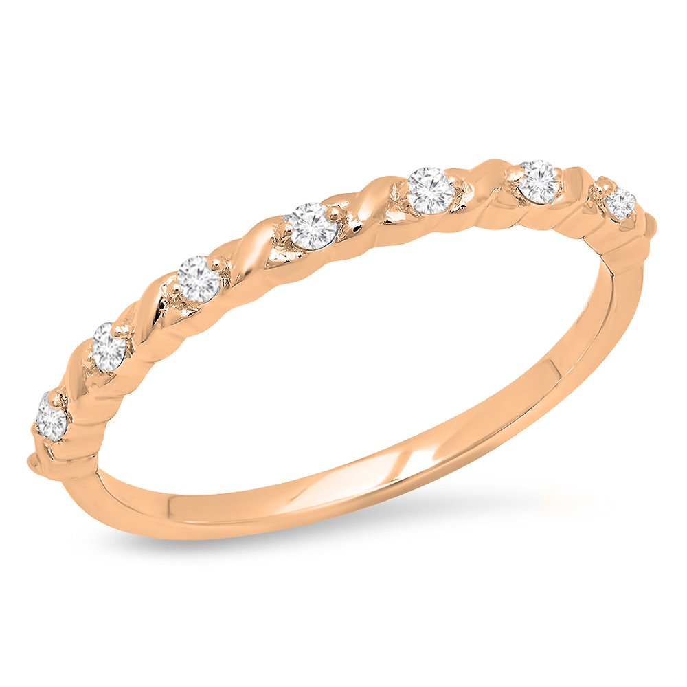 Dazzlingrock 14K Solid Gold Round White Diamond Stackable Wedding Band for Women - 0.12 Cttw Anniversary Ring, Perfect for Stacking, Bridal Sets, Engagement Rings & Everyday Wear