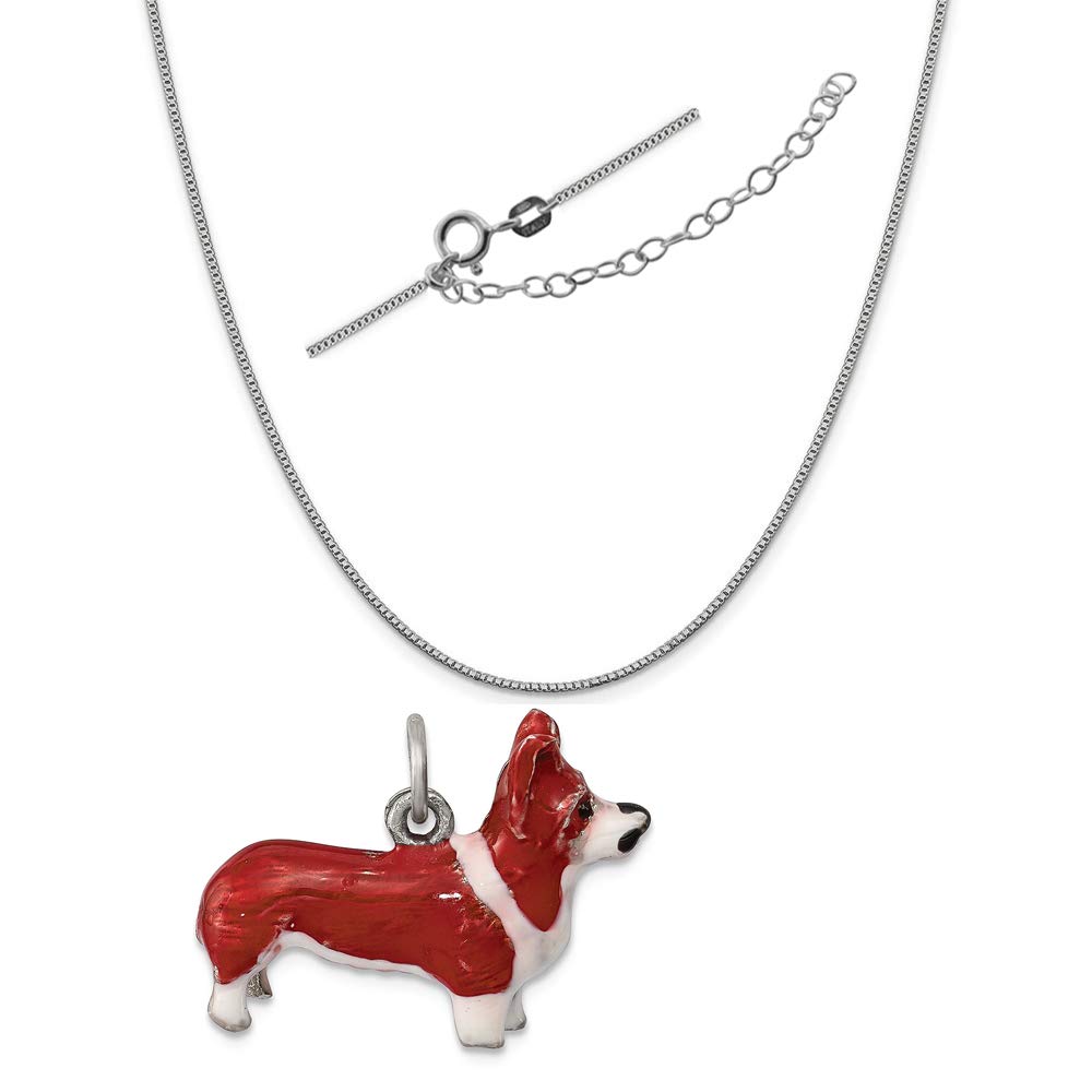Sterling Silver Enameled Pembroke Welsh Corgi Dog Charm Pendant - Adjustable Chain Necklace for Women - Perfect Gift for Dog Lovers, Pet Owners & Corgi Enthusiasts