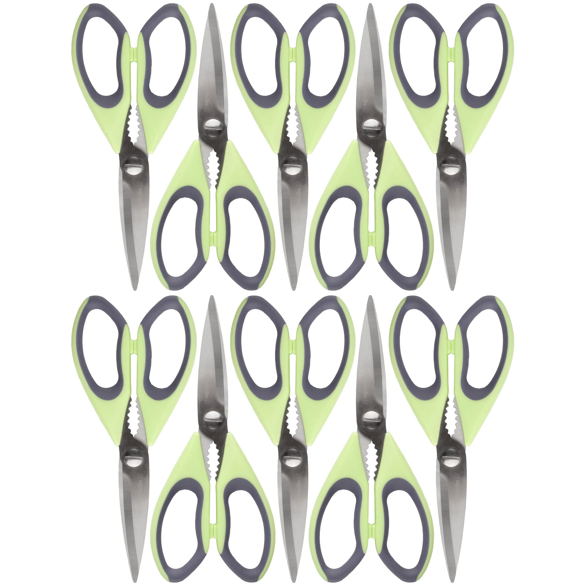 Premium Kitchen Shears - Heavy Duty Stainless Steel Scissors for Cooking, Herbs, Poultry - Bay Leaf Green (10 Pack) - Perfect for Home Chefs, Butchers & Food Prep Professionals