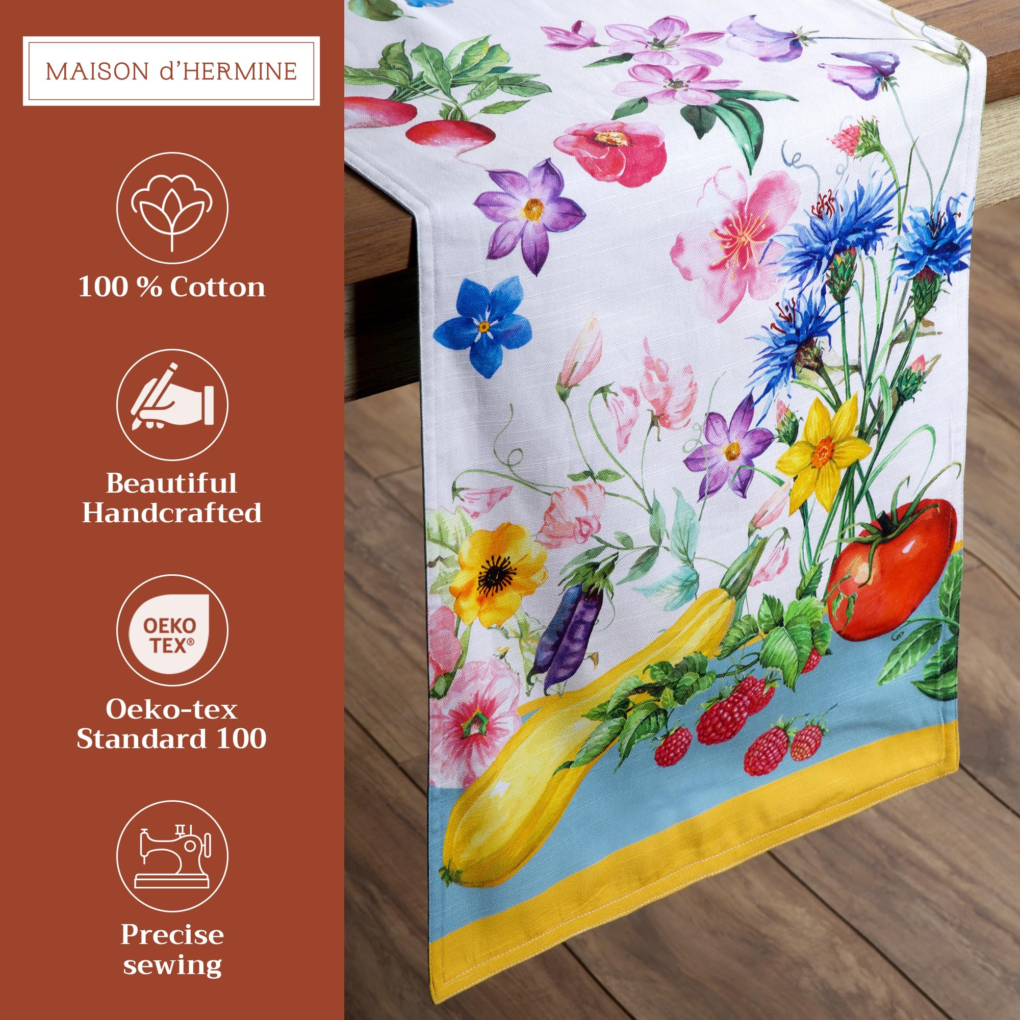 Maison d'Hermine 100% Cotton Double Layer Easter Table Runner - 108 Inch Long Giverny Floral Design (14.5