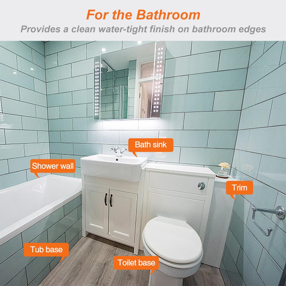 White Waterproof Self-Adhesive Caulk Tape - Peel & Stick Bathroom Sealant Strip for Toilet, Bathtub, Shower & Floor Tile Corners | Better Than Silicone Caulk | Ideal for Bathroom Repairs, Leak Prevention & DIY Home Improvement Projects