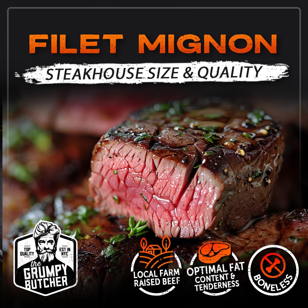 Premium Grumpy Butcher Steak Sampler Gift Box - 2 Filet Mignons & 4 NY Strip Steaks (Prime USDA Beef) | Gourmet Meat Gift Set for BBQ, Dinner Parties & Special Occasions | Perfect for Steak Lovers & Foodies