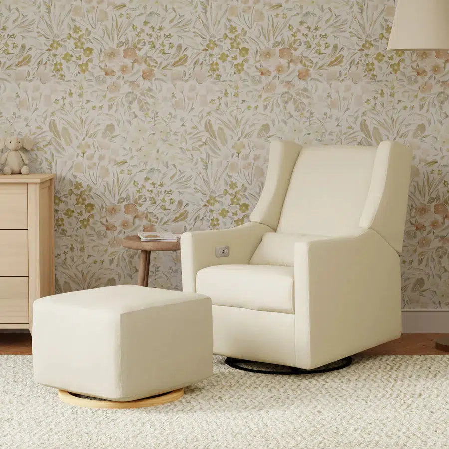 Babyletto Kiwi Electronic Glider & Recliner Chair - Cream Eco Weave Performance Fabric for Nursery, Baby Room & Breastfeeding | Comfortable Modern Rocking Chair for Parents