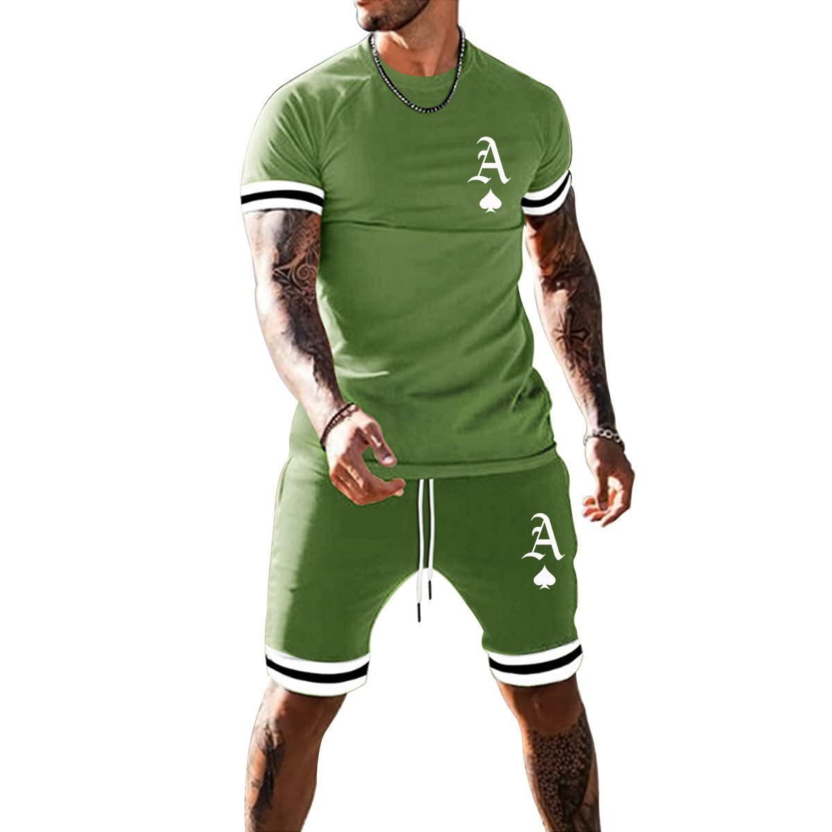 MARLLCO Men's Summer Tracksuits 2-Piece Set - Short Sleeve T-Shirt & Athletic Shorts with 3D Poker Print | Gym Workout & Casual Streetwear Outfit for Men