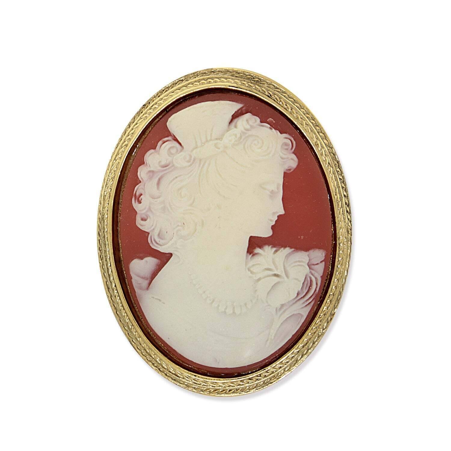 Vintage 1928 Jewelry Classic Carnelian & Ivory Cameo Brooch Pin - Elegant Antique Style for Collectors, Bridal & Special Occasions
