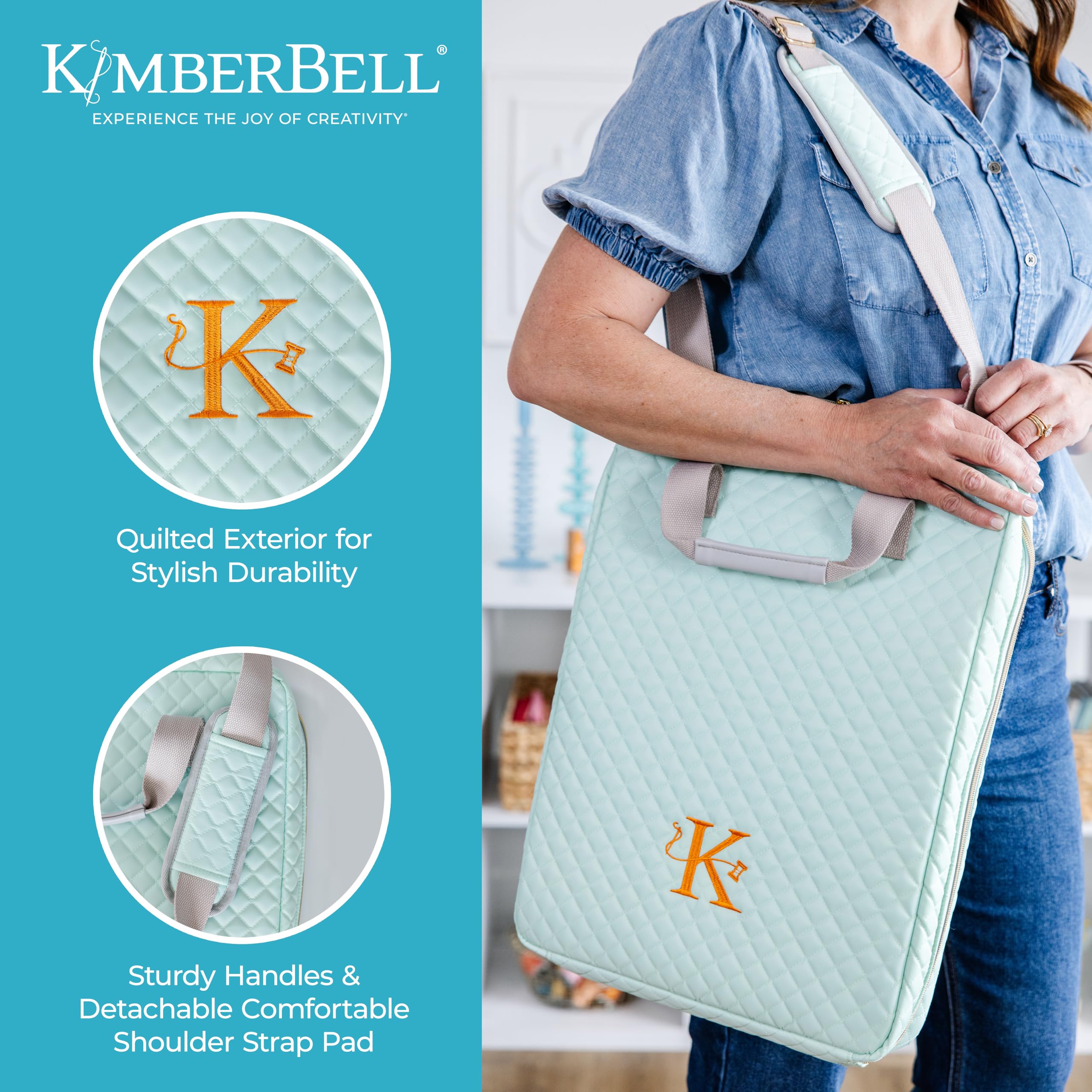 Kimberbell Tool Tote - Premium Embroidery Organizer Bag for Quilting & Sewing Supplies | Holds Clear Blue Tiles, Orange Pop Rulers & Craft Tools | Stylish Travel Craft Bag for Embroidery Enthusiasts | Perfect for Sewing Classes, Craft Fairs & On-the-Go Projects