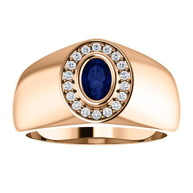 14K Gold Men's Oval Halo Ring with 0.70ct Sapphire & 0.18ctw Diamonds - Elegant Wedding Band, Anniversary Gift for Him, Engagement Jewelry