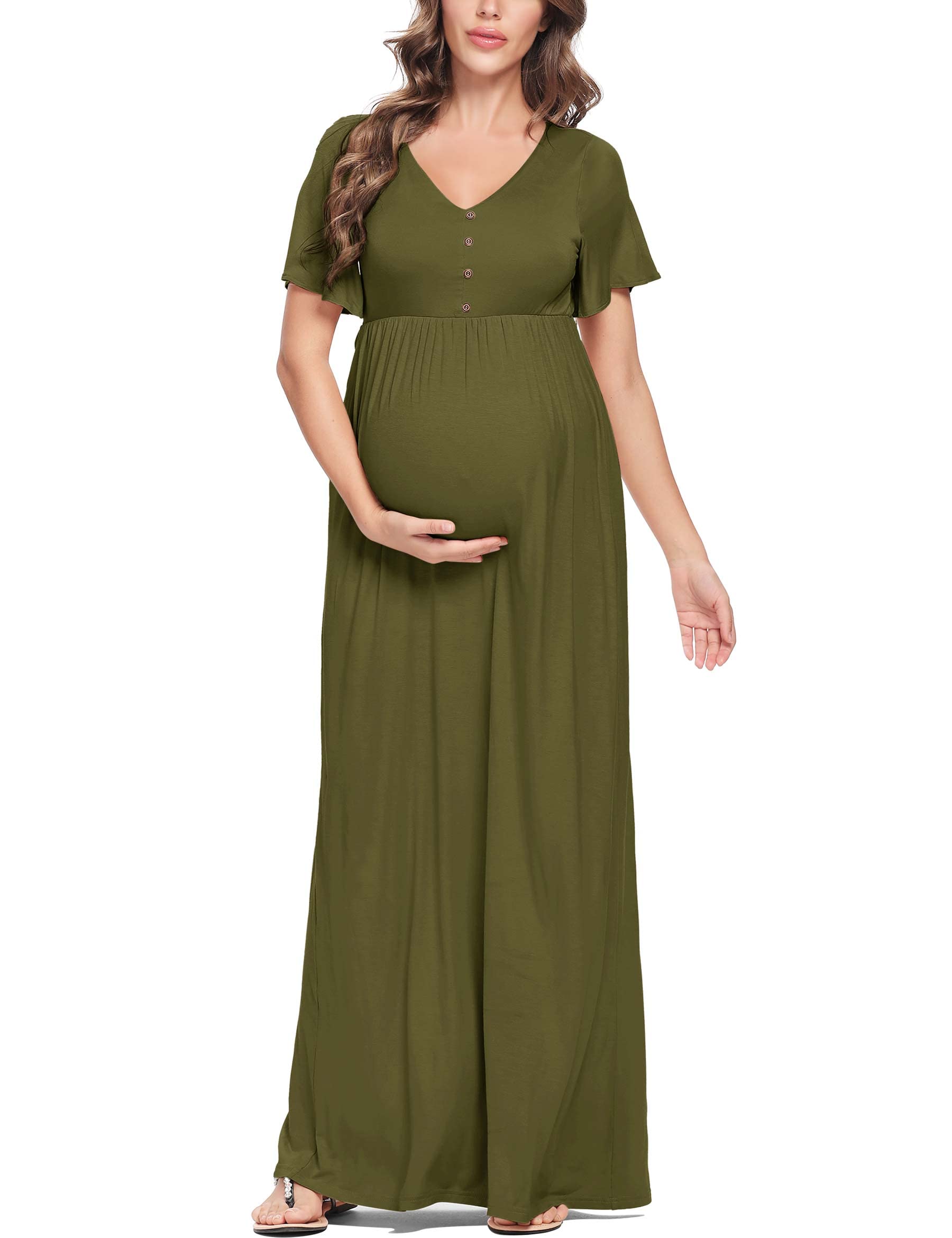 Peauty Summer Maternity Dresses for Women - Flowy Photoshoot & Baby Shower Dress with Decorative Buttons | Comfortable Pregnancy Outfit for Beach, Party & Special Occasions