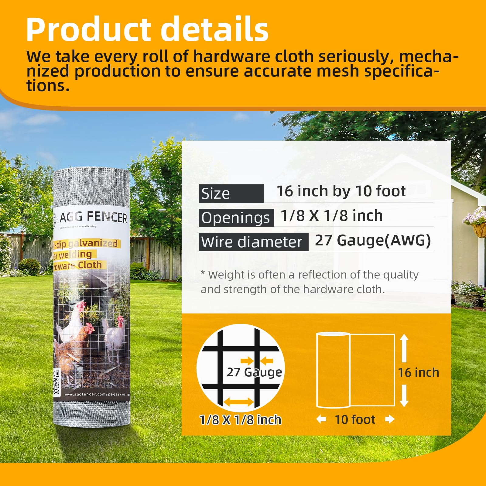 1/8 Inch 16in x 10ft Galvanized Welded Wire Mesh - Heavy Duty 27Ga Hardware Cloth for Chicken Coop, Garden Fencing, Bee Screens & Animal Cages | Durable Metal Mesh Roll for Poultry Netting, Plant Protection & DIY Projects
