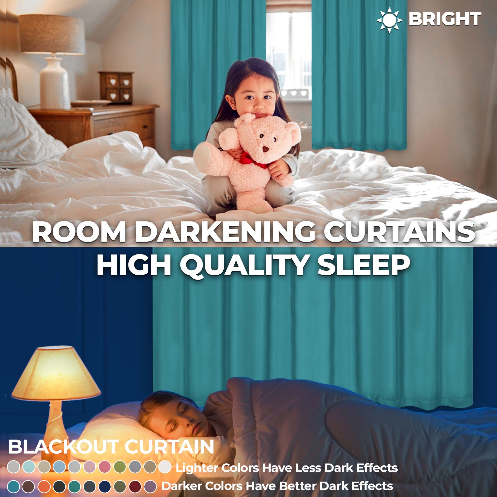 Machine Washable Blackout Curtains Set of 2 - Solid Color Room Darkening Window Drapes for Bedroom, Living Room & Nursery - Noise Reducing & Energy Efficient