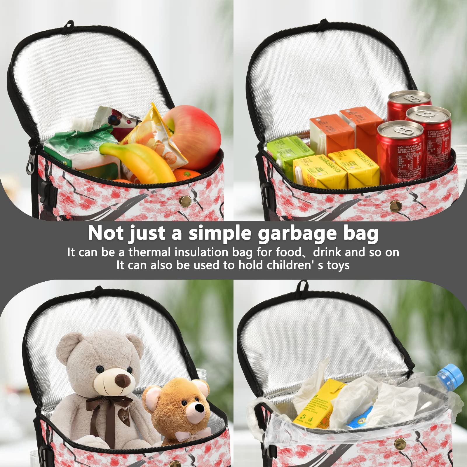 Senya Leak-Proof Hanging Car Trash Can - Japanese Cherry Blossom Design Car Garbage Bin with Organizer Bag | Perfect for Road Trips, Commuting & Keeping Your Vehicle Clean