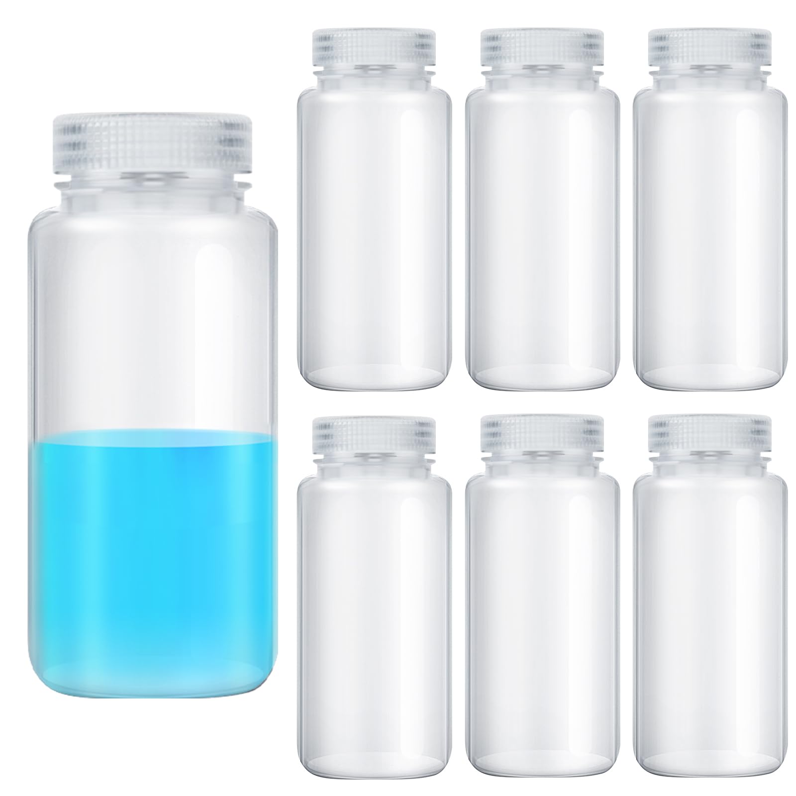 Tatuo 6-Pack 16oz (500ml) Plastic Sample Bottles with Lids - Wide Mouth Reagent Bottles for Water Testing, Lab Experiments & Scientific Research - Durable PP Translucent Containers for Laboratories, Home Chemistry & DIY Projects