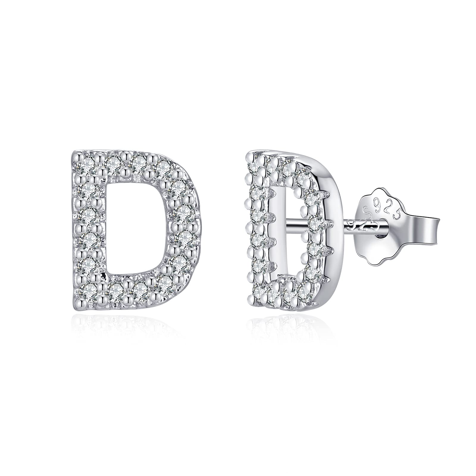 Hypoallergenic S925 Sterling Silver Initial Stud Earrings for Women & Girls - White Gold Plated Alphabet Letter Earrings - Perfect Gift for Birthdays, Graduation & Everyday Wear