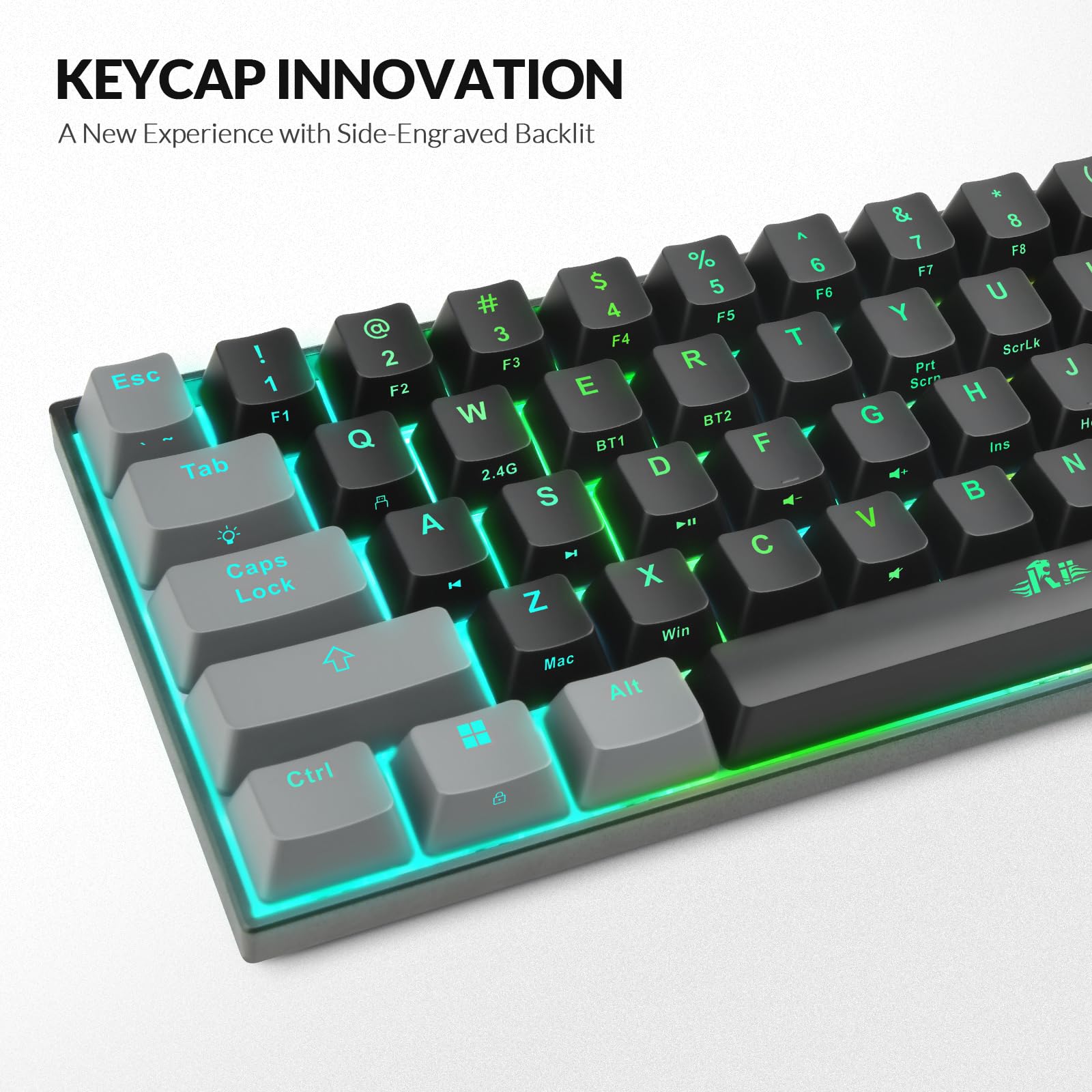 Rii 60% Compact Mechanical Gaming Keyboard - Bluetooth 5.0/Wired USB-C/2.4GHz Wireless, RGB Backlit, Linear Red Switches, PBT Keycaps, QMK/VIA Programmable for Windows/Mac/PC/Laptop (Black) - Perfect for Esports, Office Work & Travel