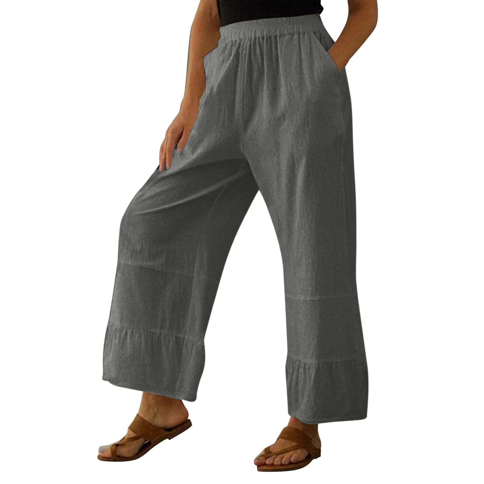 Women's High Waist Basketball Pants - Cotton Linen Loose Fit Casual Trousers with Pockets for Sports & Streetwear | Perfect for Gym, Running, and Everyday Comfort