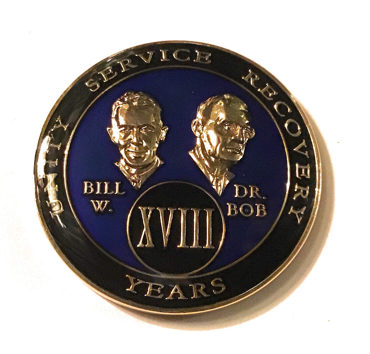 18 Year AA Medallion - Blue Alcoholics Anonymous Sobriety Chip with Bill & Bob - Recovery Token for 12 Step Programs, Milestone Celebration & Support Group Meetings