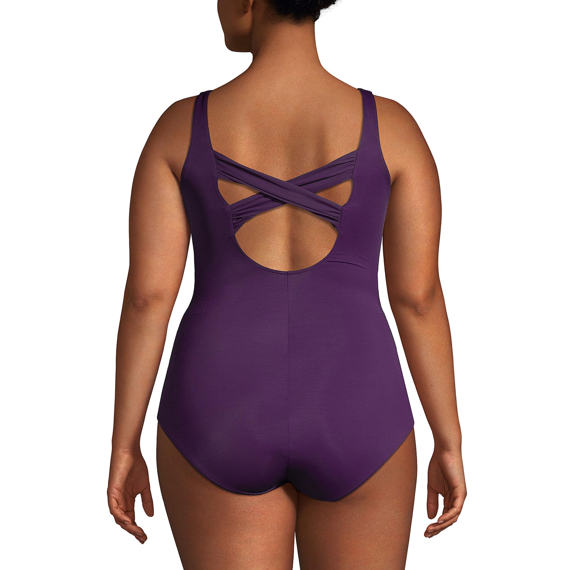 Lands' End Women's Slender Carmela Underwire One Piece Swimsuit - Plus Size DD Cup in Blackberry | Perfect for Beach Vacations, Pool Parties & Summer Getaways
