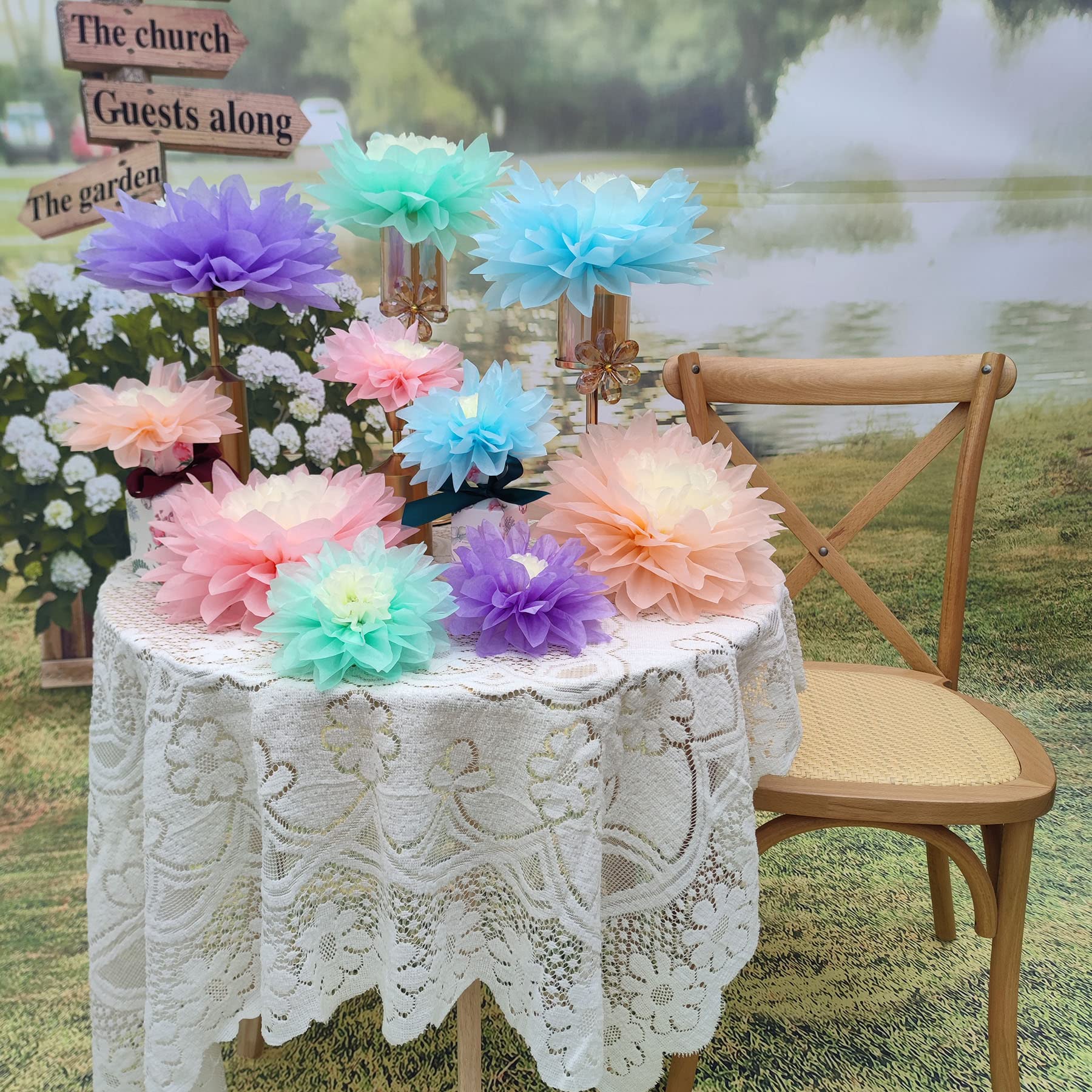 Pastel Tissue Paper Flowers - Pack of 10 | Baby Shower Centerpieces, Living Room Wall Decor, Wedding & Party Decorations | Perfect for DIY Crafts, Home Decor, and Special Events