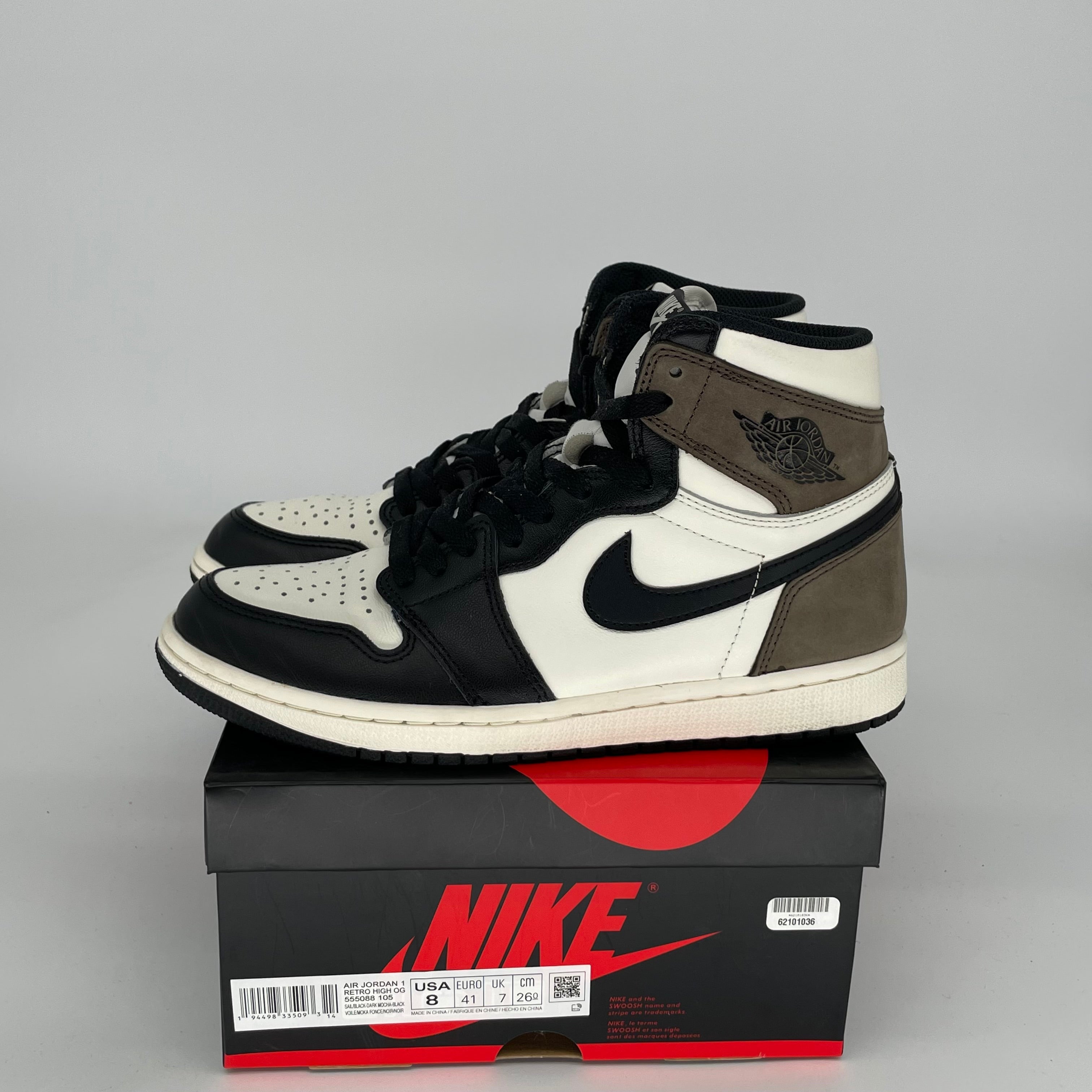 AIR JORDAN 1 DARK MOCHA Sneakers - Men's Size 8 (555088-105) - Retro High Top Basketball Shoes for Casual Wear & Street Style