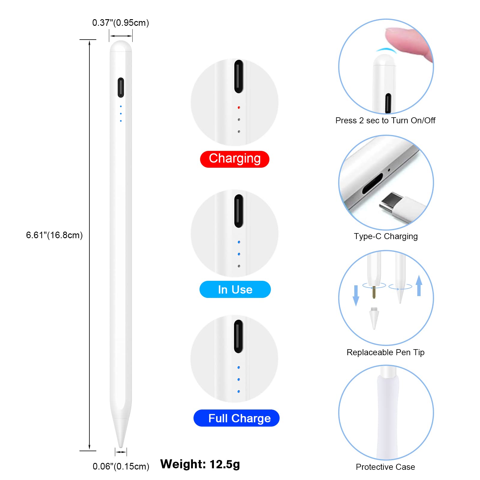 Cimetech Stylus Pen for iPad Pro/Air/Mini (2018-2024) - Tilt & Pressure Sensitive with Palm Rejection, Magnetic Design - Perfect for Drawing, Note Taking & Digital Art on Apple Pencil Compatible iPads