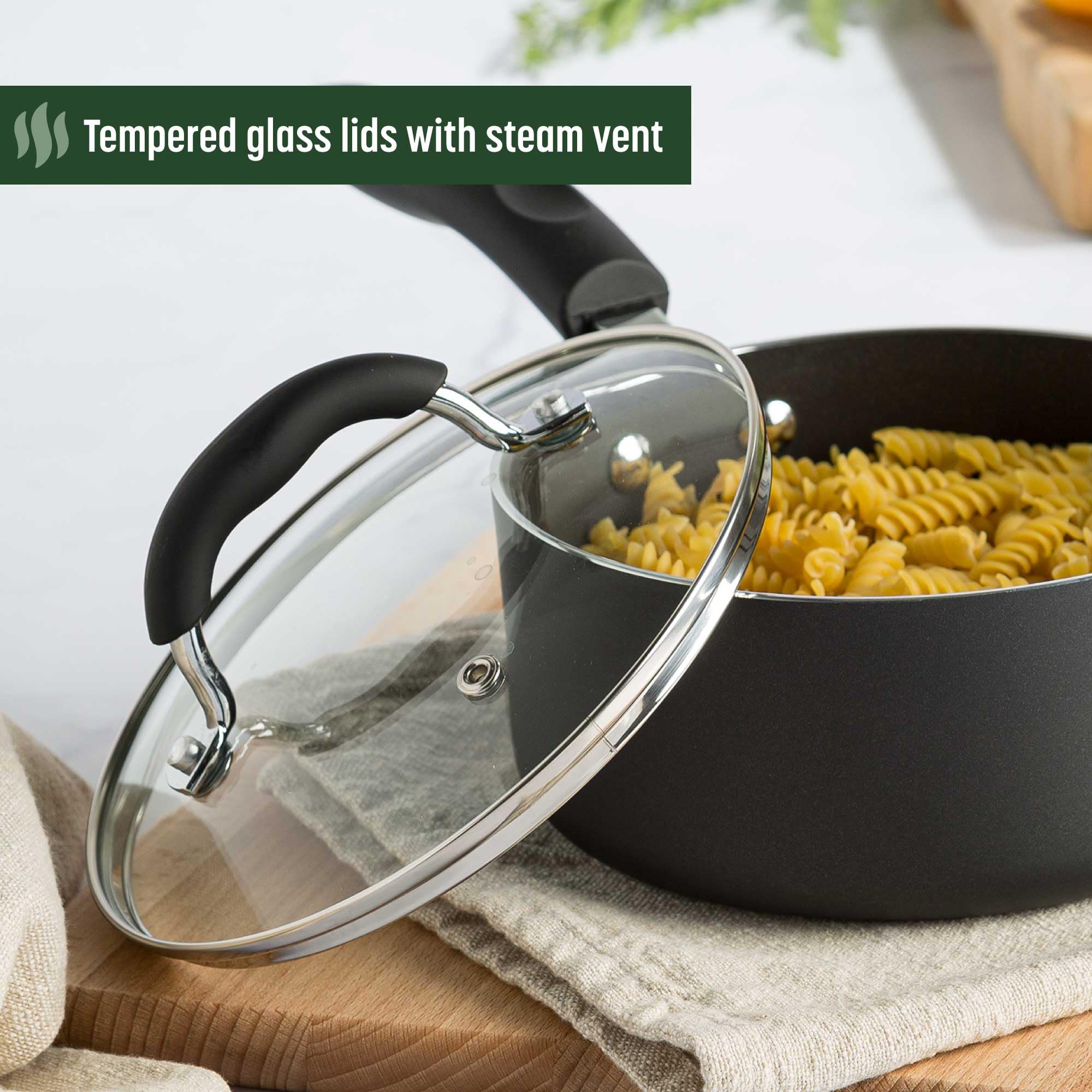 Premium Goodful Ceramic Nonstick Cookware Set - 12-Piece PFOA-Free Pots & Pans with Eco-Friendly Coating | Dishwasher Safe, Charcoal Gray | Perfect for Home Cooking, Professional Kitchens & Healthy Meal Prep