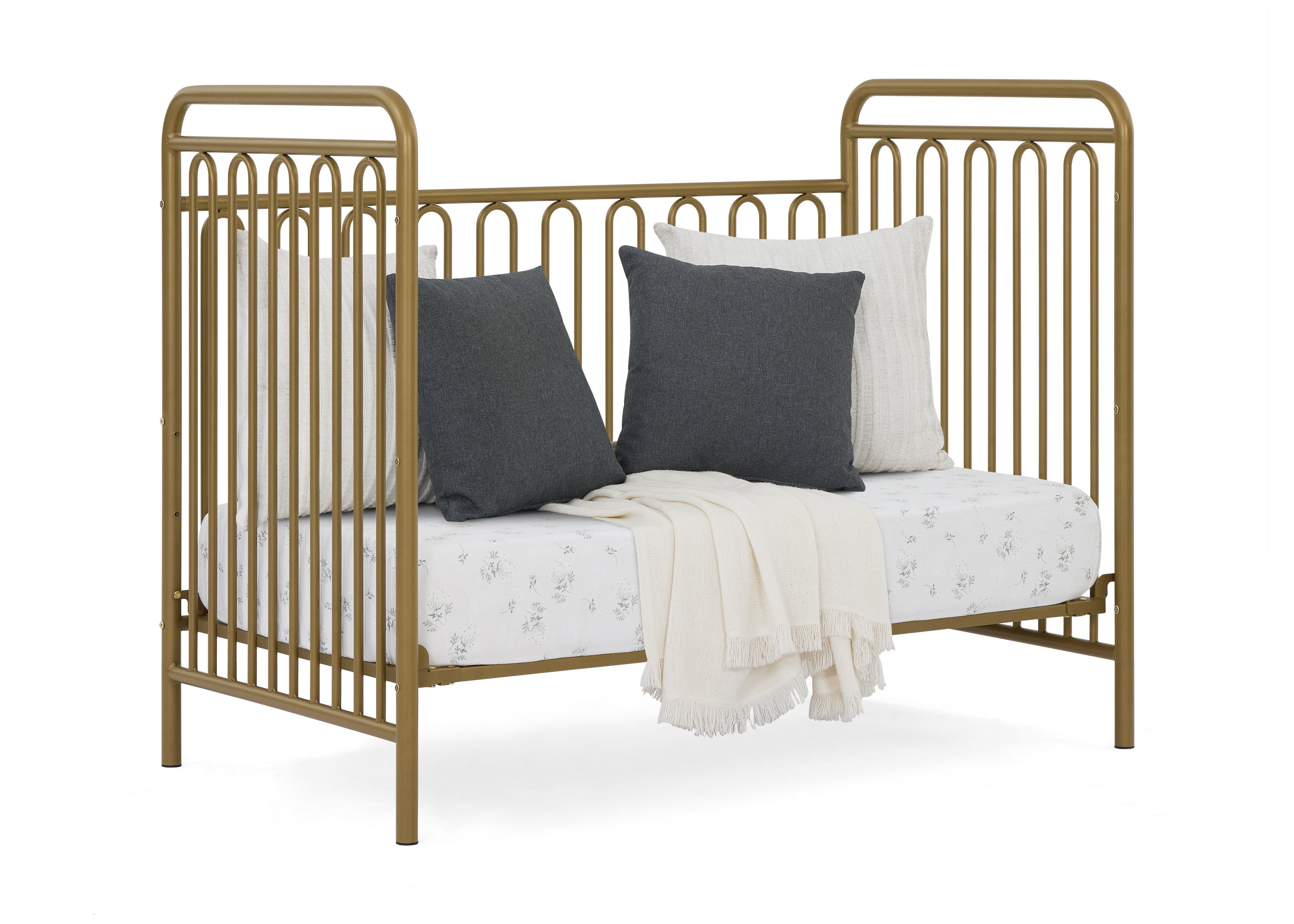 Darcy 4-in-1 Convertible Metal Baby Crib - Toddler Bed, Daybed & Full-Size Bed Conversion - Modern Nursery Furniture for Newborns to Teens (White) | Perfect for Small Spaces & Growing Families