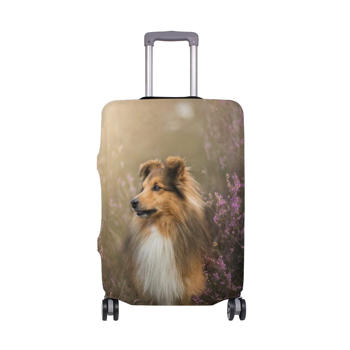 AJINGA XL Dog Travel Luggage Protector - 29-32 Inch Suitcase Cover with Sheltie Flower Design for Airplane, Train & Car Trips - Durable Pet-Friendly Luggage Protector for Vacation & Business Travel