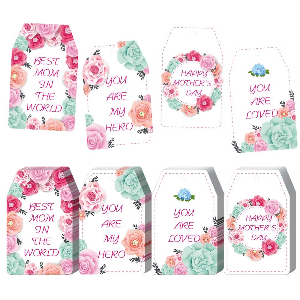 40pcs Happy Mother's Day Gift Tags with 33ft Color Twines - Printable Party Decorations for DIY Crafts, Gift Wrapping, Labeling, and Packaging - Perfect for Moms Birthday, Mother's Day Celebrations, and Special Occasions