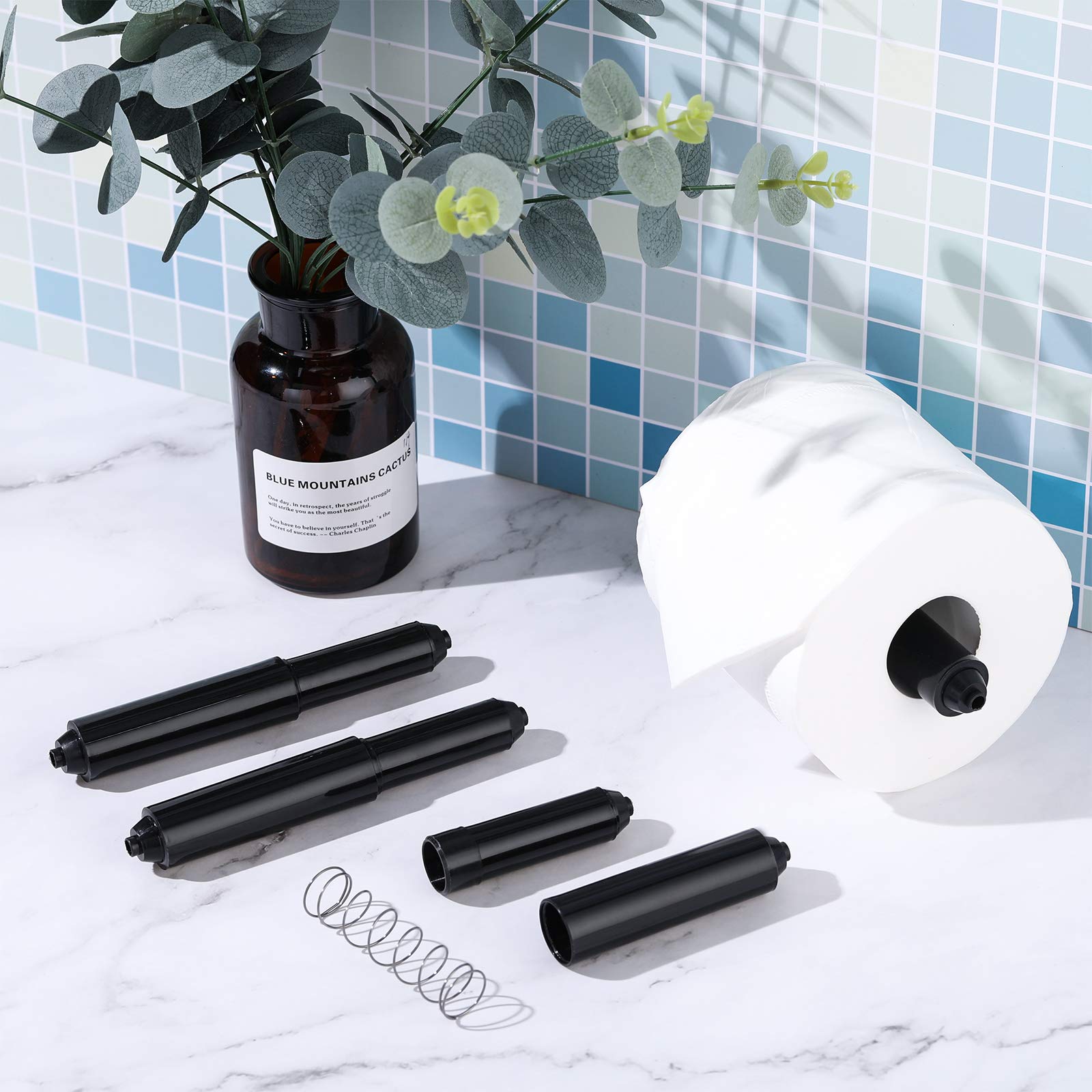 Shappy 4-Piece Plastic Spring Loaded Toilet Paper Roller Holder Replacement - Black Bathroom Tissue Dispenser Insert for Home, Office & RV Use