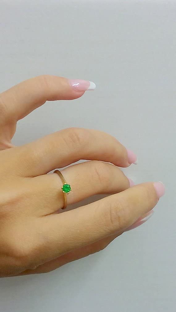 May Birthstone Emerald Ring - 14K Gold Plated Stackable Delicate Ring for Women, Mothers & Engagement - Perfect for Gifts, Anniversaries & Everyday Wear