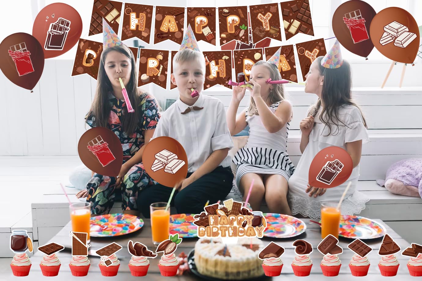 Chocolate Birthday Party Decorations Set - HAPPY BIRTHDAY Banner, Cake Topper, Cupcake Toppers & Balloons for Chocolate Themed Celebrations | Perfect for Birthday Parties, Baby Showers & Anniversary Decor