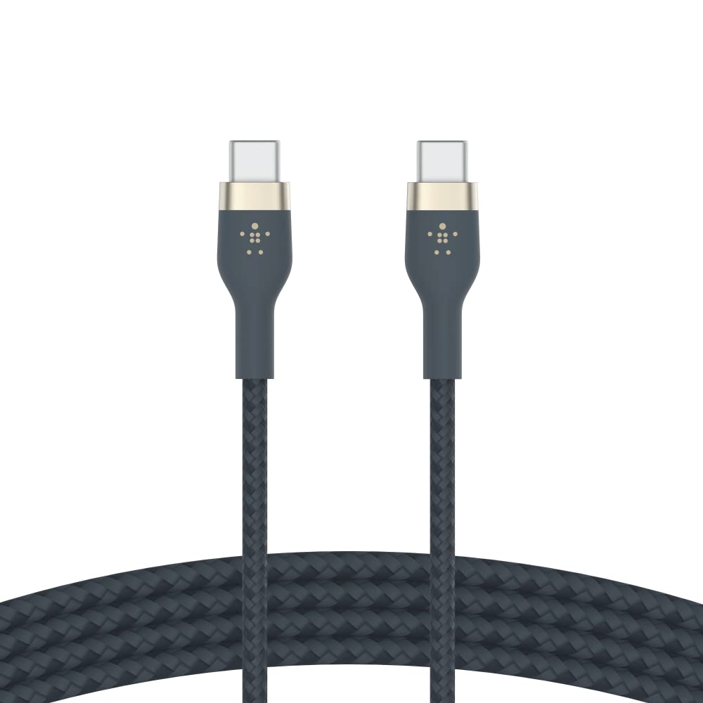 Belkin BoostCharge Pro Flex Braided USB-C to USB-C Fast Charging Cable 3.3ft (1m) - USB-IF Certified PD Charger for iPhone 15, Samsung Galaxy S24, MacBook Pro, iPad, Pixel - Durable Nylon Cord for Home, Office & Travel (Blue)