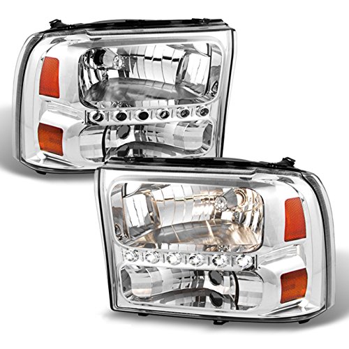 AKKON Chrome LED Headlights for Ford F250 F350 Super Duty & Excursion - Replacement Driver & Passenger Side Headlamps - High Brightness for Night Driving & Off-Road Adventures