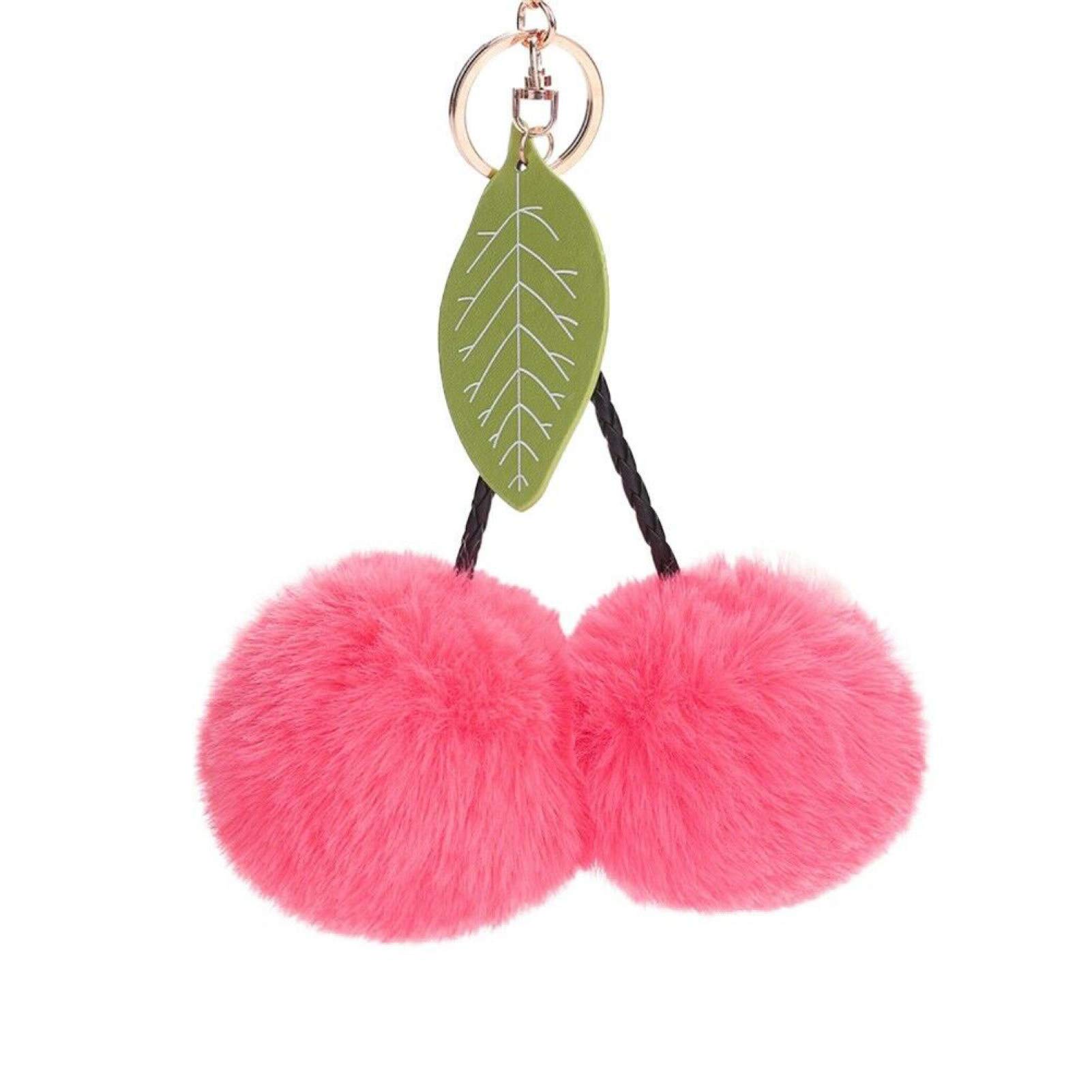 Cute Cherry Keychain - Leaf Ball Keyring with Hanging Pendant for Car Keys, Bag & Purse - Stylish Key Holder Charm for Women & Men - Perfect Gift for Car Enthusiasts & Fashion Lovers
