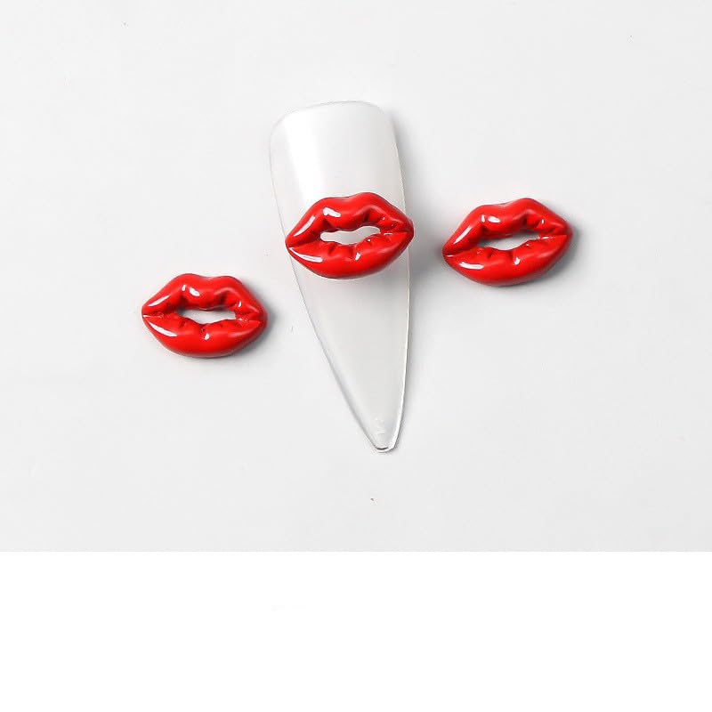 10Pcs Valentine’s Day 3D Alloy Nail Charms with Rhinestones - Red Lip Print Nail Art Decorations for Acrylic Nails, DIY Manicure Supplies - Perfect for Valentine's Gifts, Party Nail Art & Salon Decor