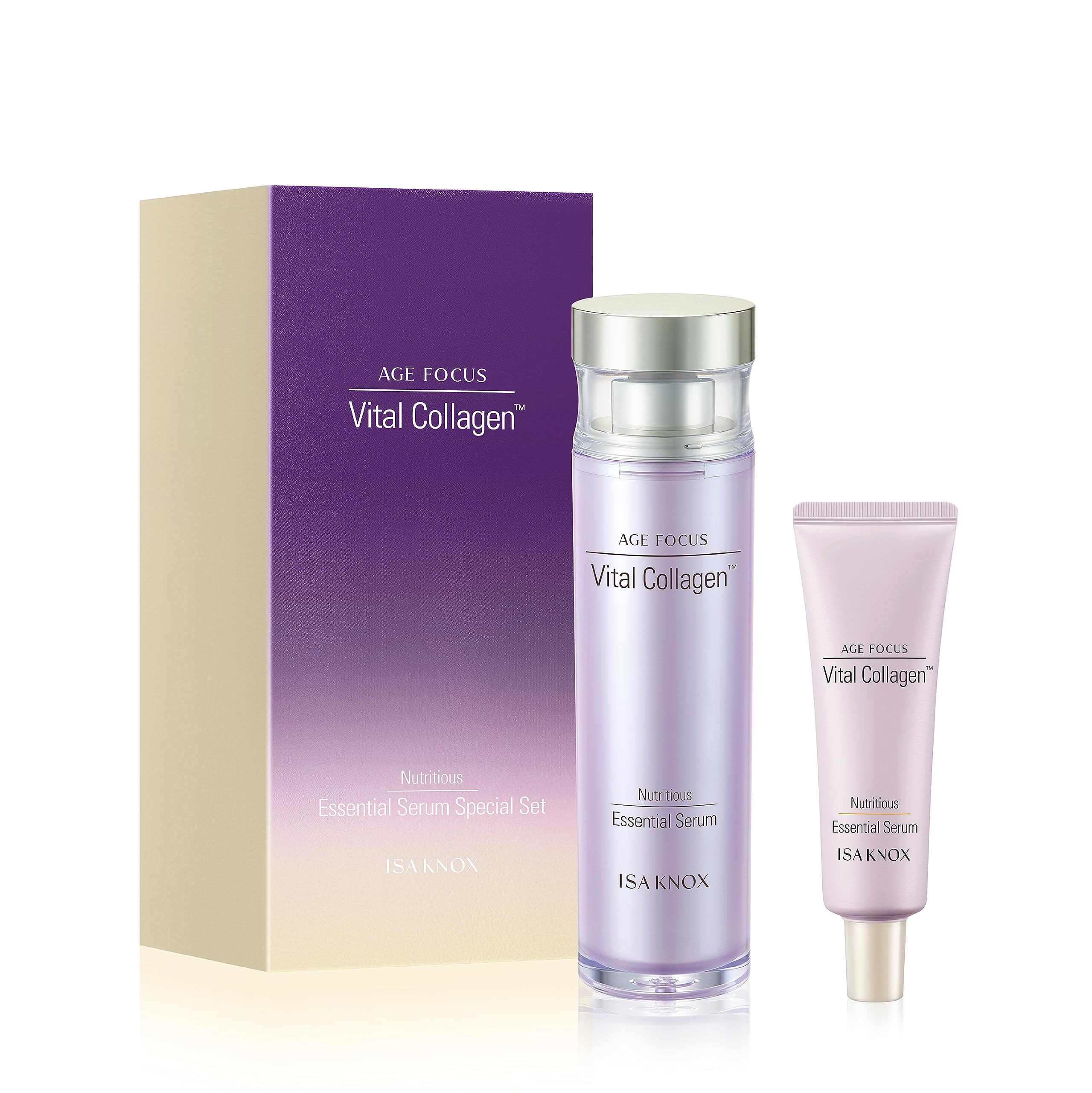 ISA KNOX AGE FOCUS VITAL COLLAGEN Essential Serum (2.4 fl oz) - Korean Anti-Aging Skincare with Hydrolyzed Collagen, Vitamin C, B12 & E - LG Beauty Ampoule for Wrinkles & Fine Lines - Perfect for Night Routine & Dry Skin Care