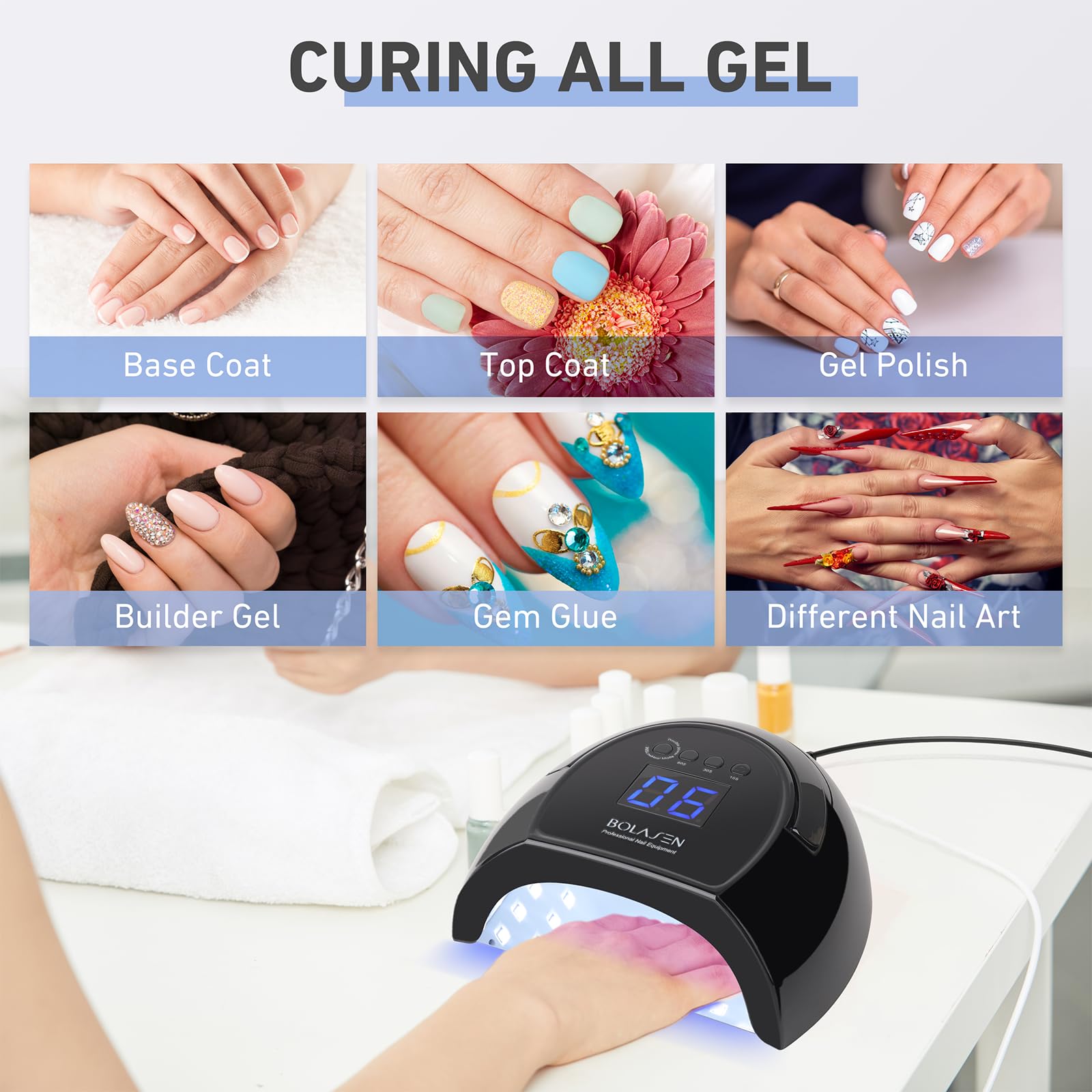 BOLASEN 80W UV LED Nail Lamp for Gel Polish - Professional Nail Dryer with Metal Base, 42 LED Lights, 4 Timer Settings & Auto Sensor | Perfect for Home & Salon Manicures | Great Gift for Women & Girls | i2 Plus (Plug-in Black)