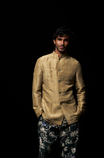 Premium Bandhgala Jacket in Satin Linen - Beige | Men's Formal Wear for Weddings & Special Occasions