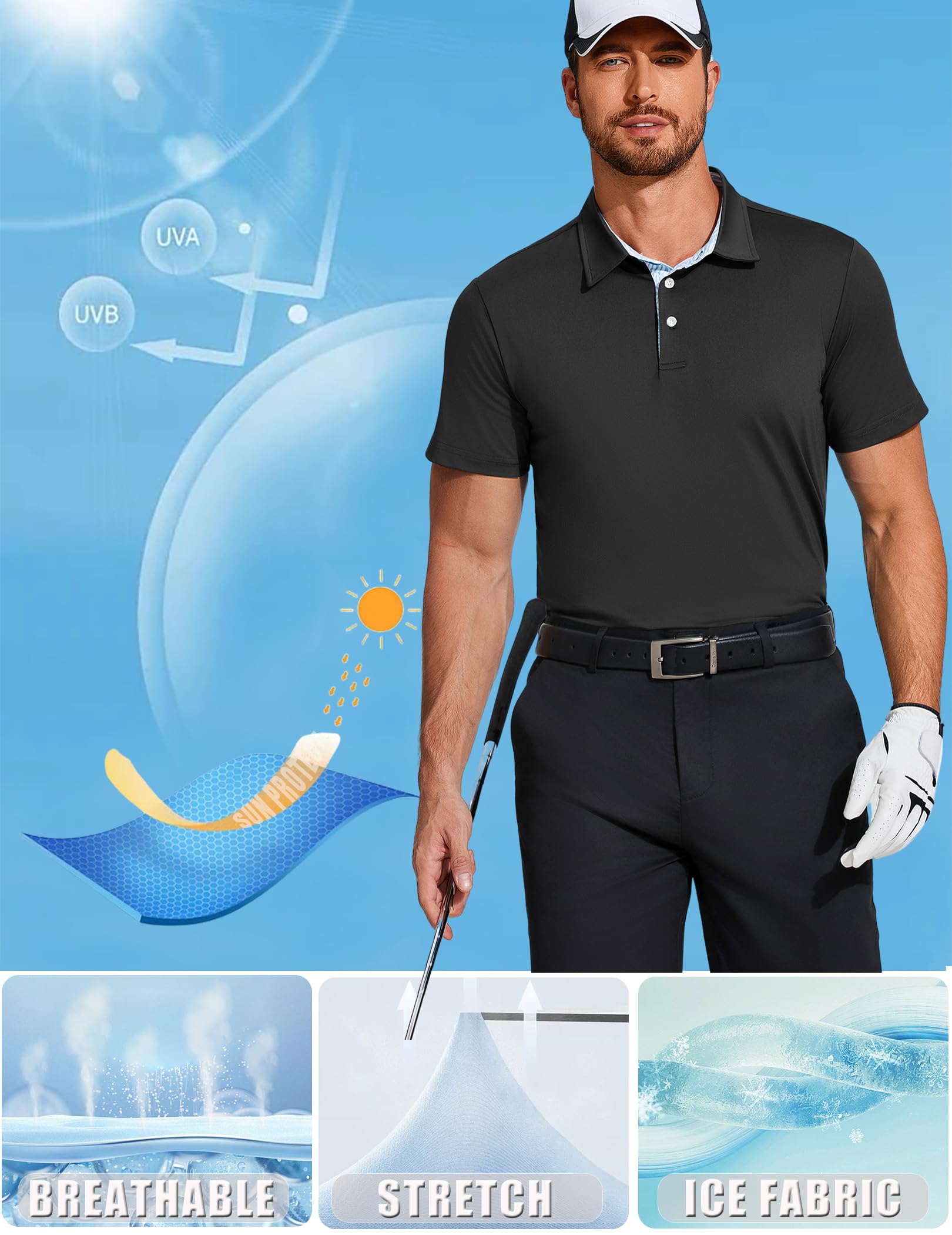 PINSPARK Men's Moisture Wicking Polo Shirts - Breathable Short Sleeve Performance Golf Shirts for Men - Perfect for Golf, Casual Wear & Outdoor Activities